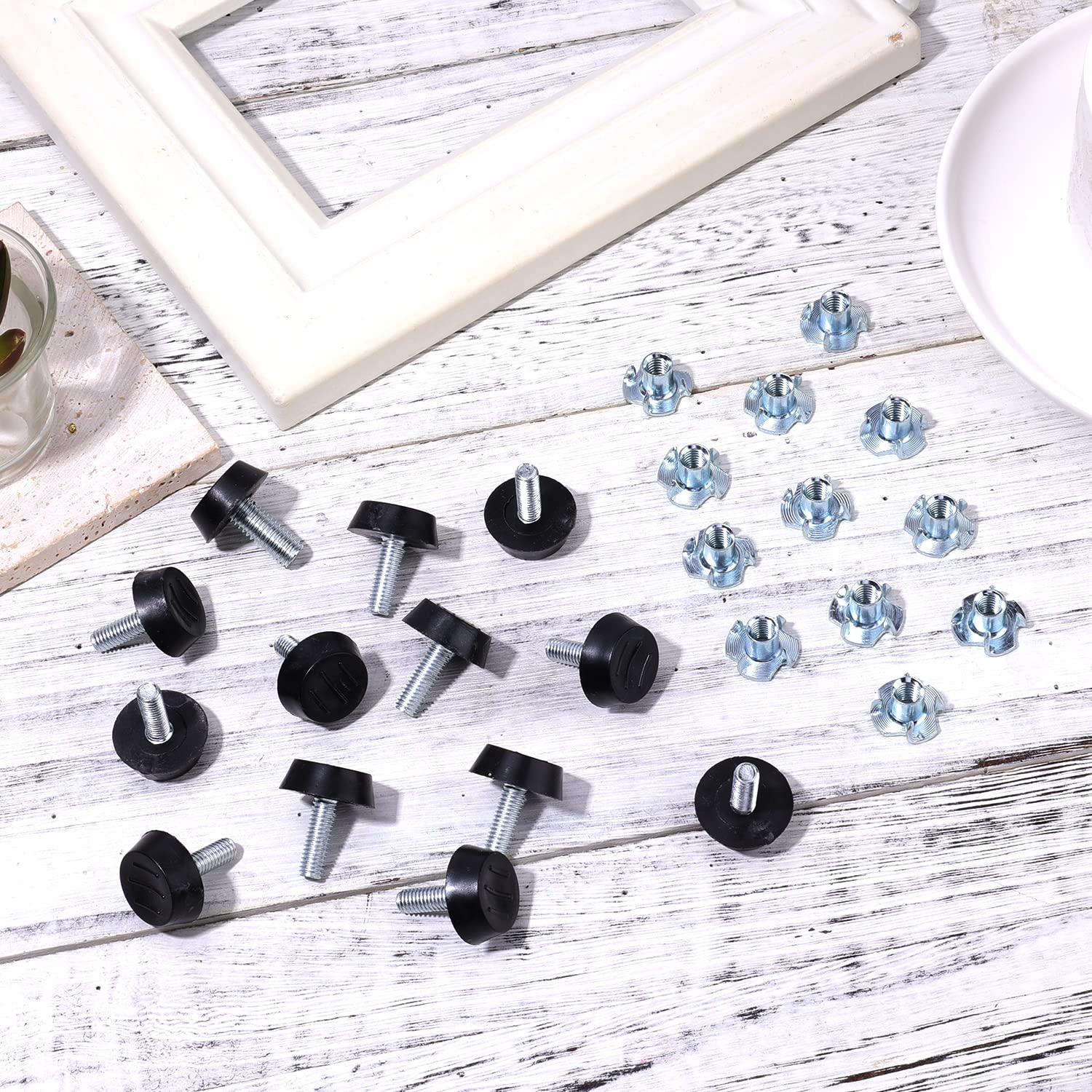 12 Sets Adjustable Furniture Leg Levelers - M6 Threaded Leveling Feet with T-Nuts for Chairs, Tables & Cabinets | Heavy Duty Anti-Slip Furniture Leveling Screws for Uneven Floors & Home Office Use