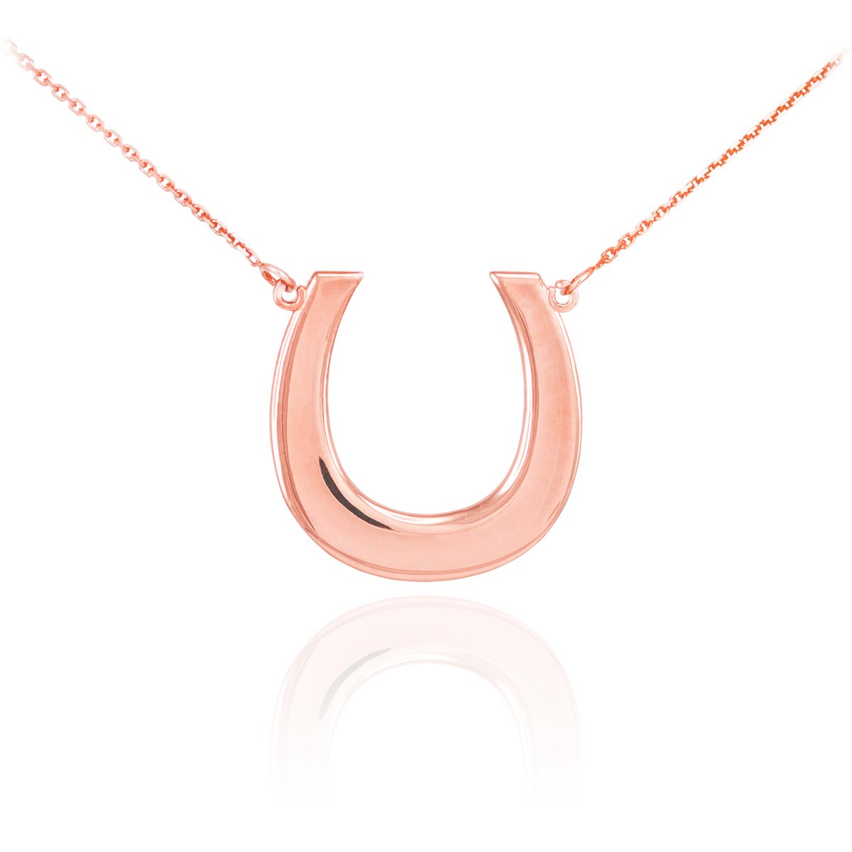 14K Rose Gold Lucky Horseshoe Pendant Necklace for Women - 16