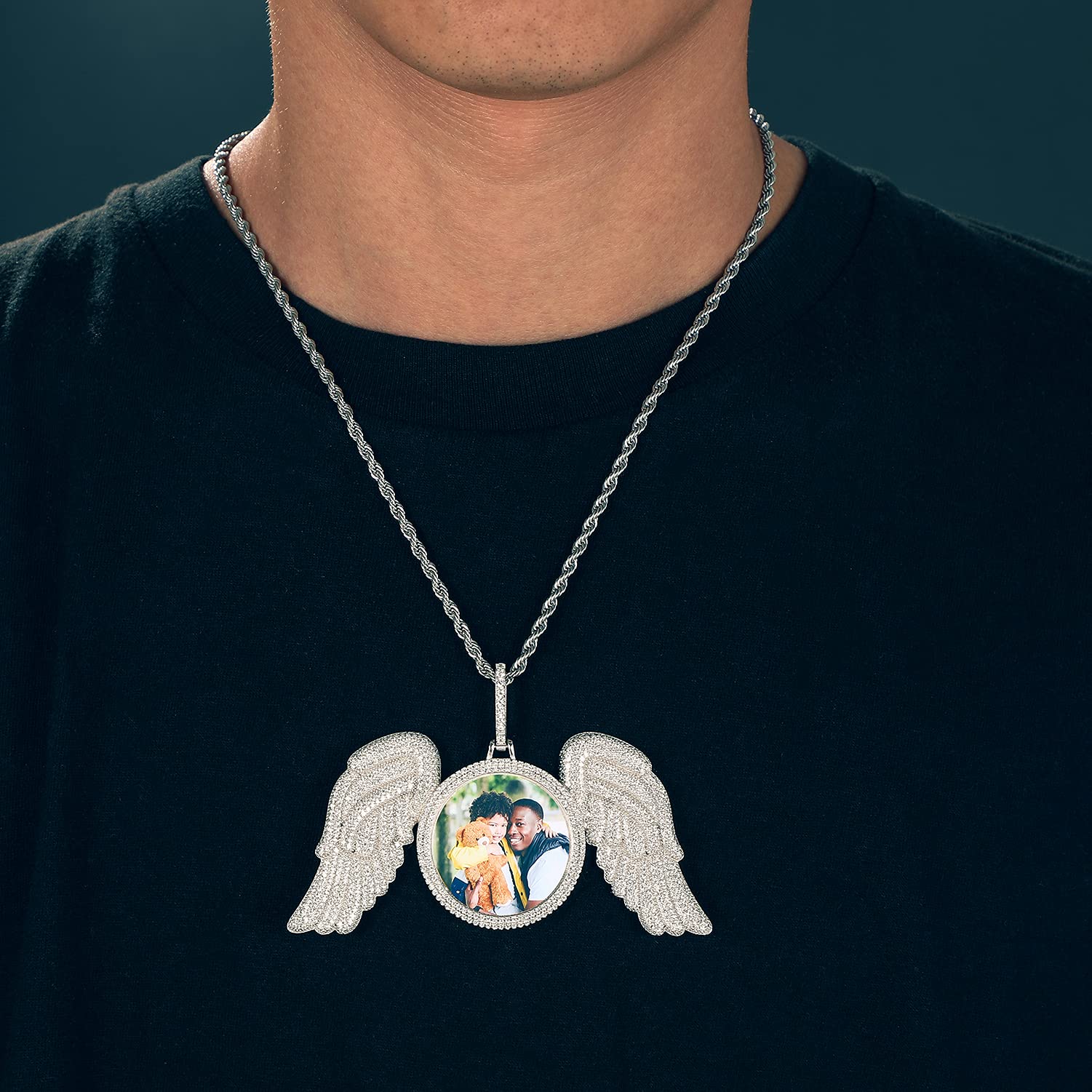 925 Sterling Silver Angel Wing Photo Necklace - Personalized Custom Picture Pendant for Men & Women - Memorial Keepsake Jewelry for Birthdays, Anniversaries & Special Occasions