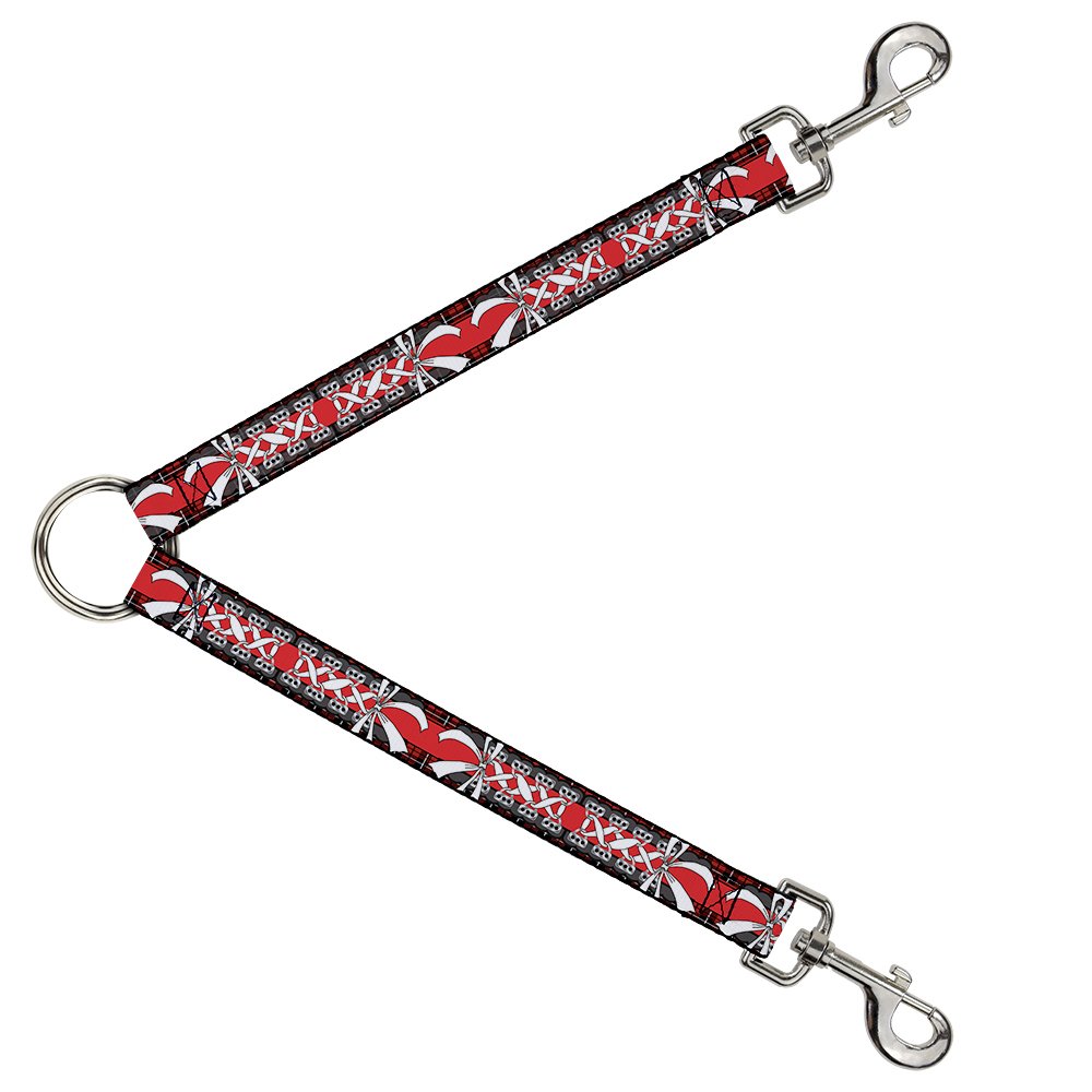 Buckle-Down Dog Leash Splitter - Adjustable Corset Lace-Up Design with Stylish Red Plaid Bow - 1 Foot Long, 1 Inch Wide - Perfect for Small Dogs, Puppy Training & Fashionable Pet Accessories