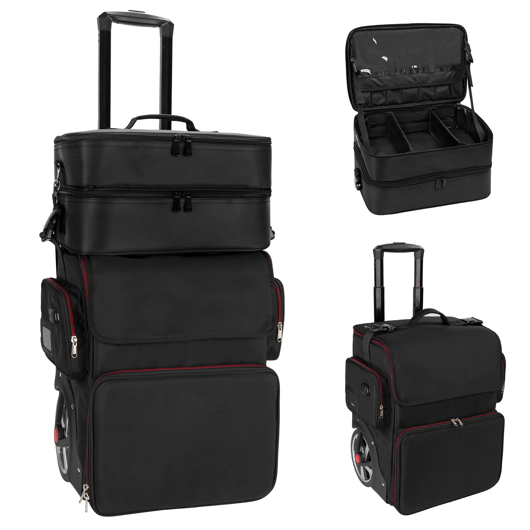 Professional Large Makeup Train Case & Travel Bag for Hairstylists - Detachable Pouch, Heat Insulation, Anti-Scalding Design for Hairdressing Tools - Big Wheels for Easy Mobility | Perfect for Salon Professionals & Mobile Beauty Services