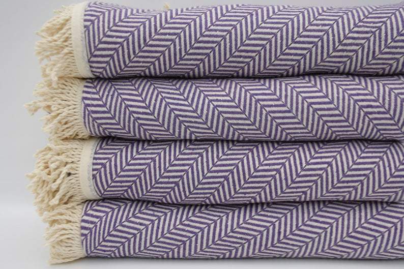 100% Cotton Round Beach Towel in Deep Purple - Soft & Absorbent for Pool, Beach, Yoga & Picnics