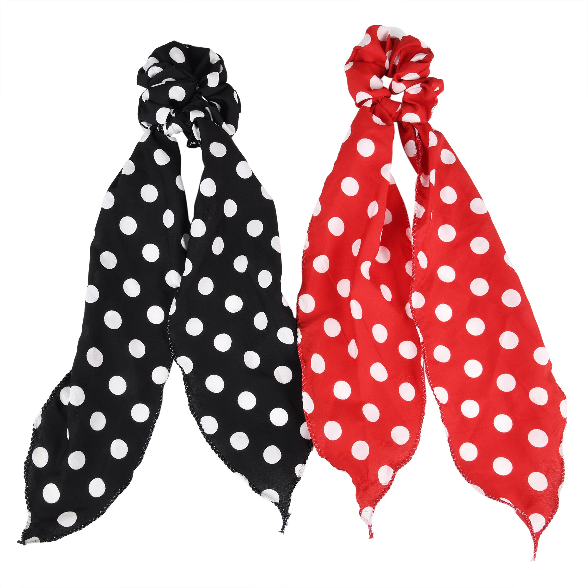 Matkooz Polka Dot Hair Scarf & Scrunchies 2-Pack - Elastic Hair Ties for Women, 2-in-1 Ponytail Holder & Headband Accessory (Red/Black) - Perfect for Workouts, Yoga, and Everyday Fashion Styling