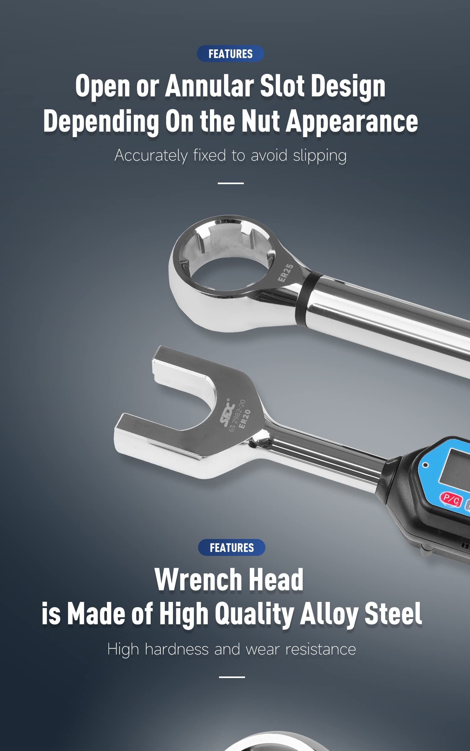 ZAC Digital Torque Wrench ER25UM - ±2% Accuracy Electronic Nut Torque Wrench with Audible/Visual Alarms & LED Indicator for ER Series Nuts - Perfect for Automotive Repair, Industrial Maintenance & DIY Projects