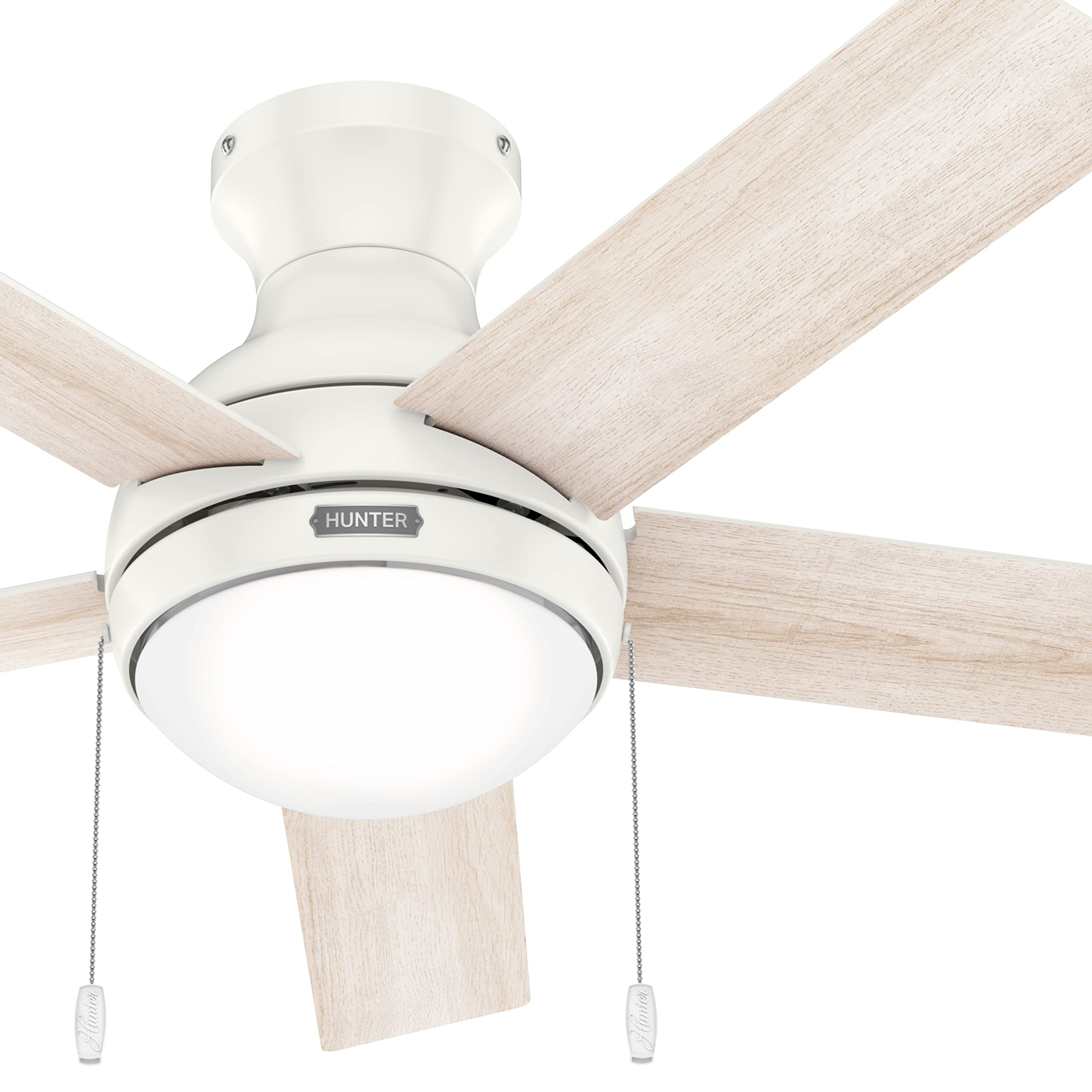 Hunter Fan 44 Inch Low Profile Fresh White Indoor Ceiling Fan with LED Light Kit and Pull Chain - Energy Efficient Quiet DC Motor - Perfect for Bedroom, Living Room, Office (Renewed)