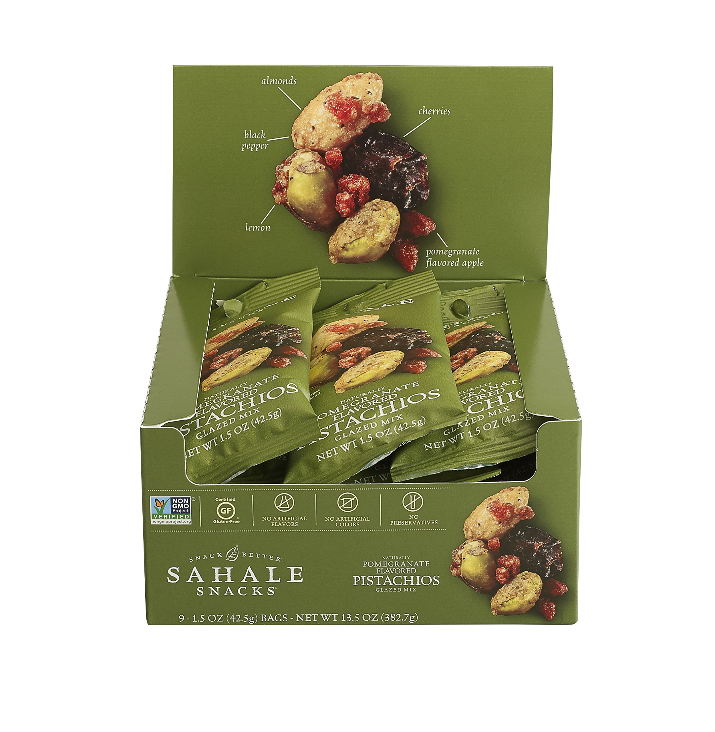 Sahale Snacks Pomegranate Flavored Pistachios Glazed Mix, 1.5oz (Pack of 9) | Healthy Gluten-Free Snack for Hiking, Office & Travel | Premium Nut Mix with Cranberries & Cashews