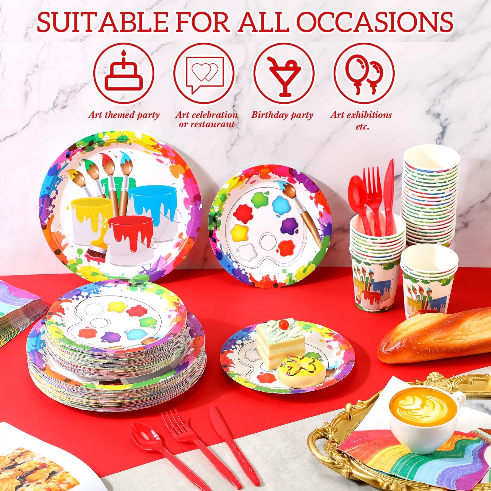 Uiifan 350-Piece Paint Party Decorations Kit - Includes 100 Painting Plates, 50 Napkins, 50 Paper Cups & 150 Plastic Silverware - Disposable Art Birthday Party Supplies for Table Decor | Perfect for Kids' Art Parties, DIY Painting Events & Creative Birthday Celebrations
