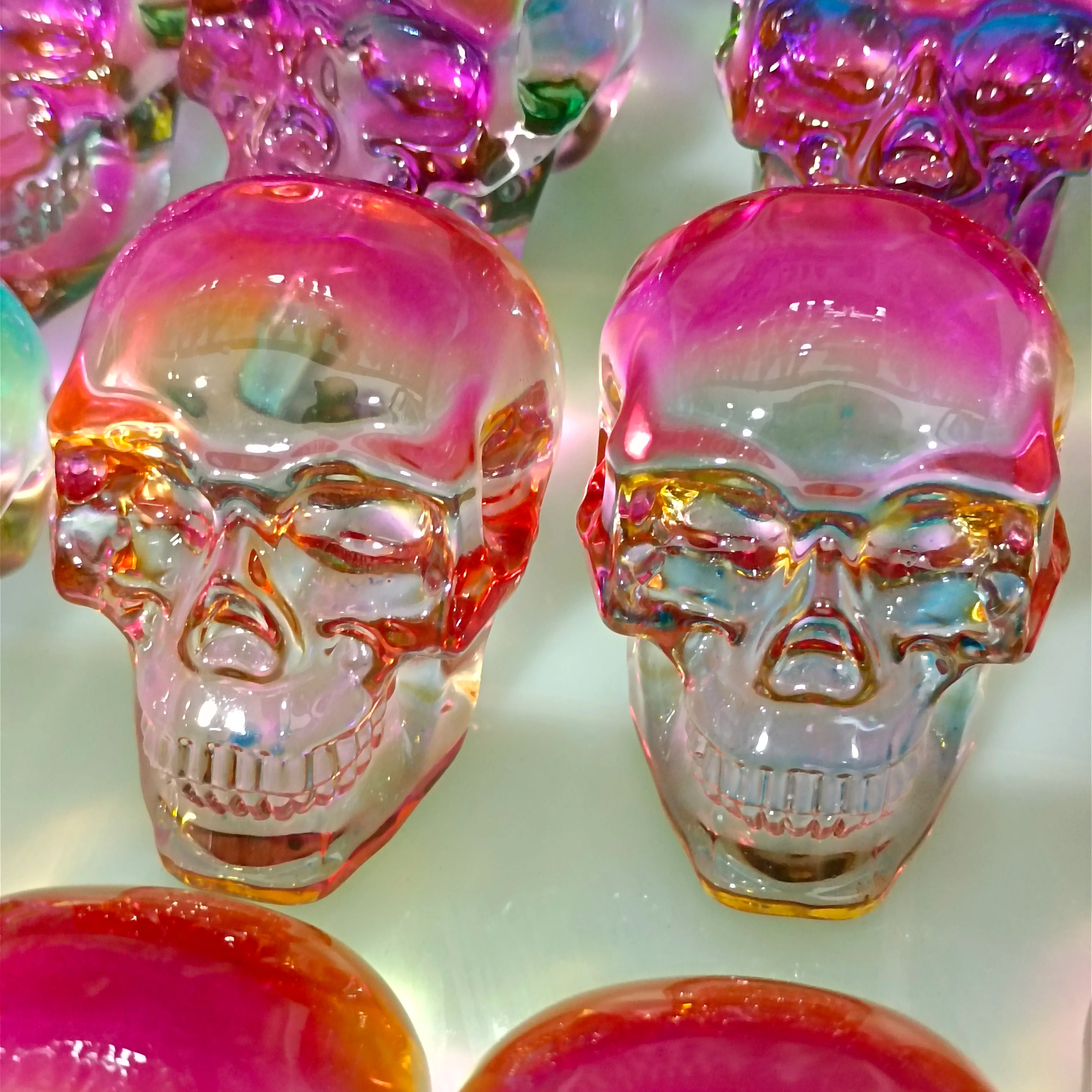 7-8cm Natural Aura Quartz Crystal Skull Carving - Handcrafted Mineral Specimen for Home Decor, Halloween DIY, Meditation & Healing Stone | Perfect for Gifts, Altars & Spiritual Practices