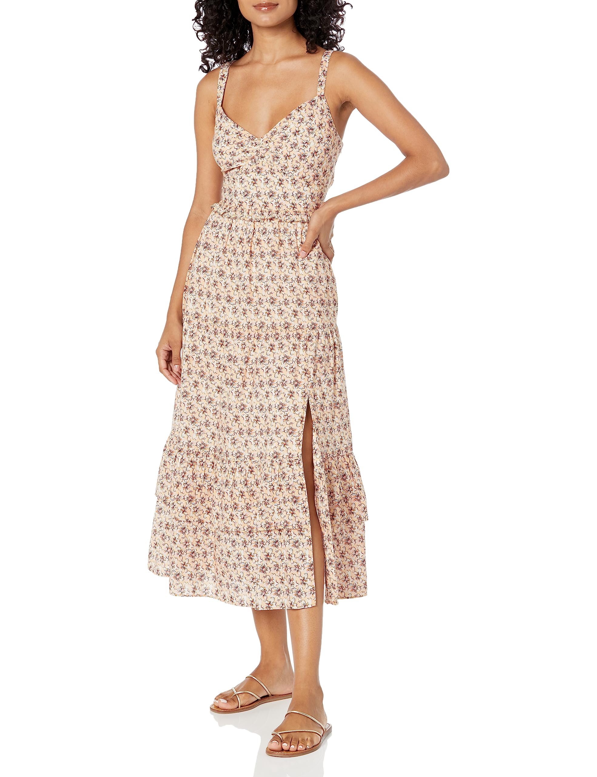 PAIGE Women's Olivetta Dress - Flowy Midi Dress with V-Neck & Ruffle Hem | Perfect for Casual Outings, Date Nights & Summer Vacations