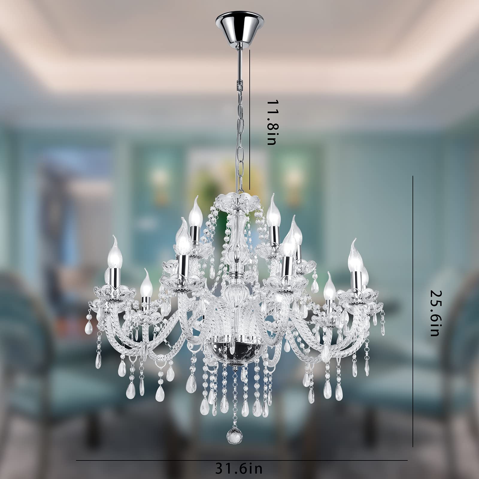 Panghuhu88 Modern Crystal Chandelier - 12-Light Pendant Ceiling Fixture for Dining Room, Living Room, Bedroom & Hallway | Elegant Lighting Decor with 12 Bulbs | Perfect for Weddings, Home Renovations & Luxury Interior Design