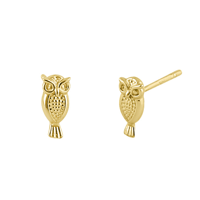 14K Yellow Gold Small Owl Stud Earrings - Dainty Animal Jewelry for Women, Perfect for Everyday Wear & Gift Giving