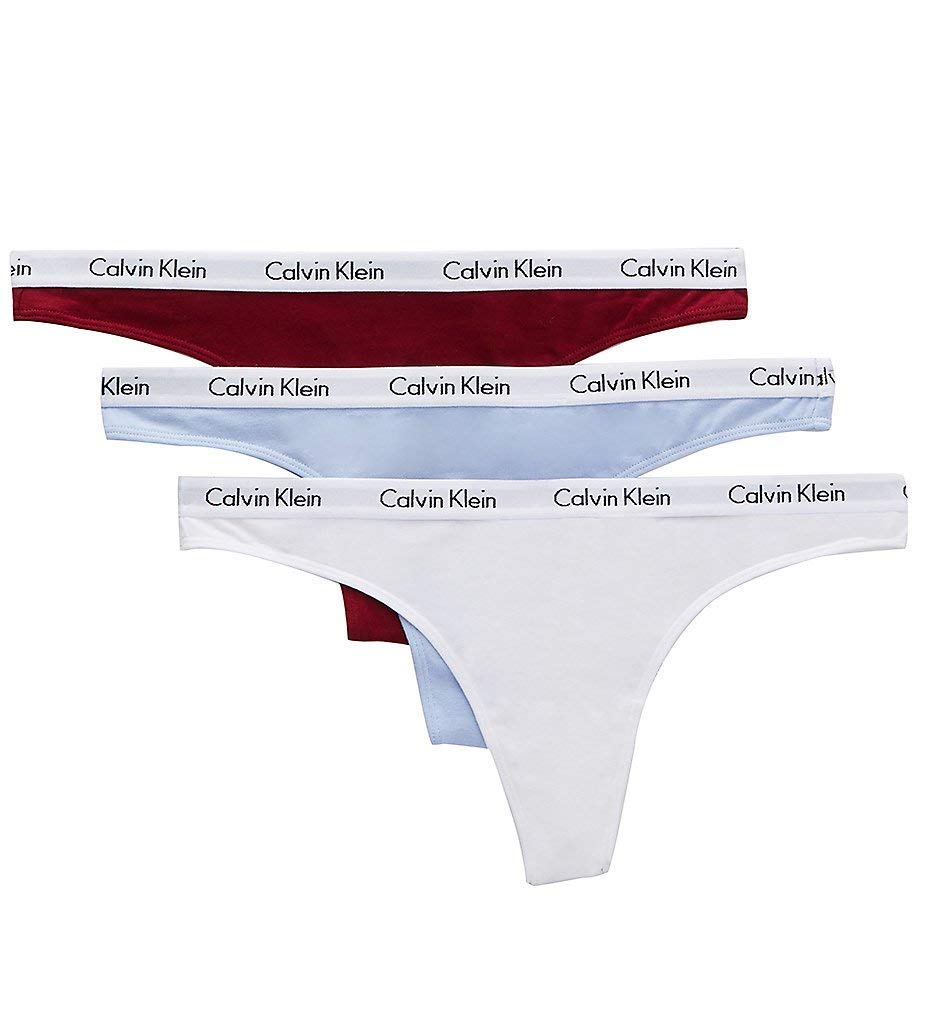 Calvin Klein Women's 3-Pack Thong Underwear Set - Raspberry Jam/Dusty Periwinkle/White, Size Large (12-14) | Comfortable Everyday Wear for Work, Gym & Lounge