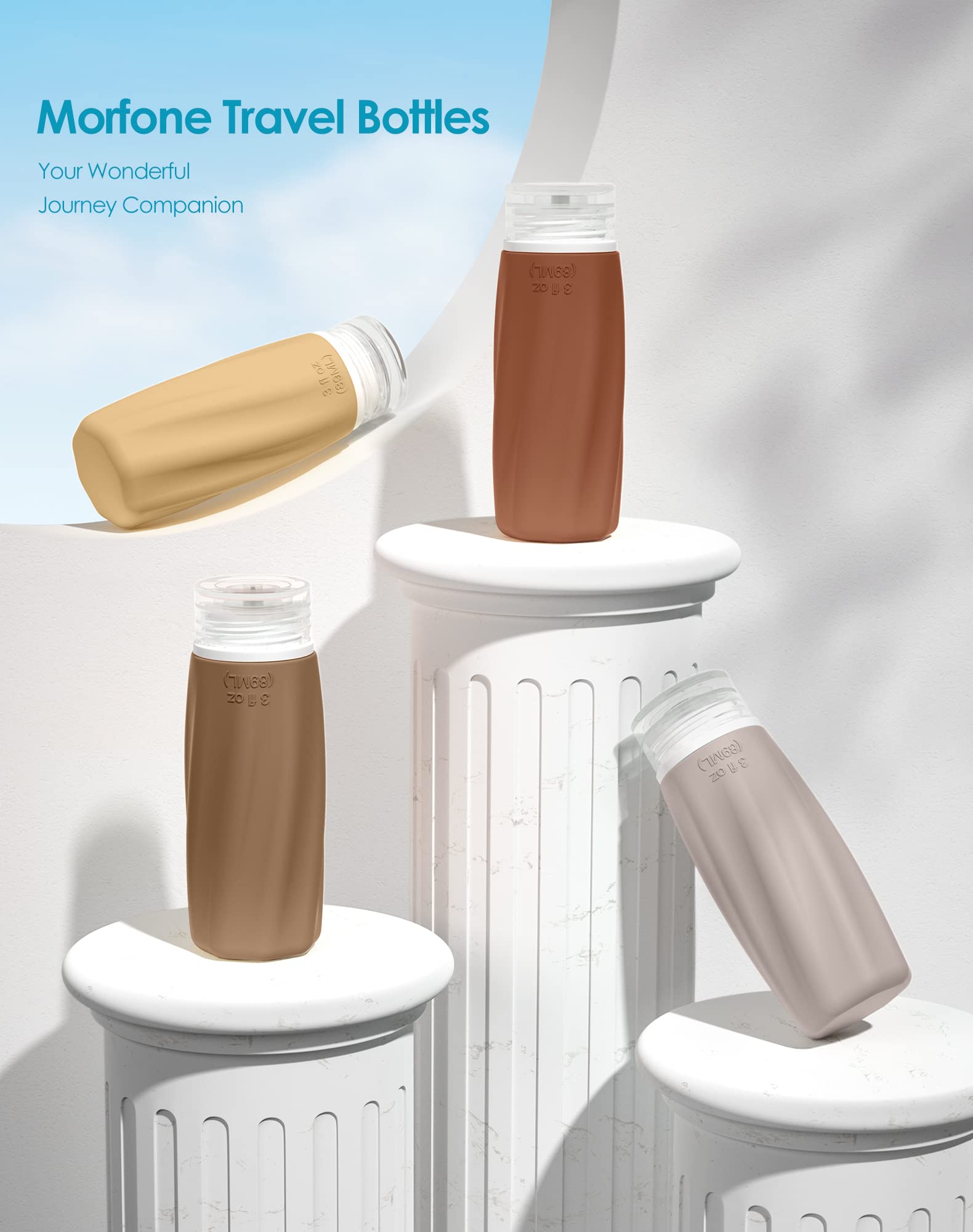 TSA Approved 3oz Travel Bottles for Toiletries - Leak Proof & Refillable Squeezable Containers for Shampoo, Conditioner & Lotion | Perfect for Air Travel, Gym & Vacation Essentials (Brown)