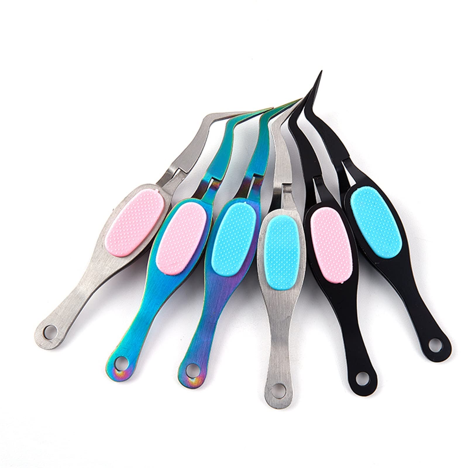 **Premium Stainless Steel Lash Tweezers with Soft Grip - Cross Lock & Reverse Grip for Precision Eyelash & Nail Art - Ideal for Professional Makeup & DIY Beauty (Color: 05, Pack of 6)**