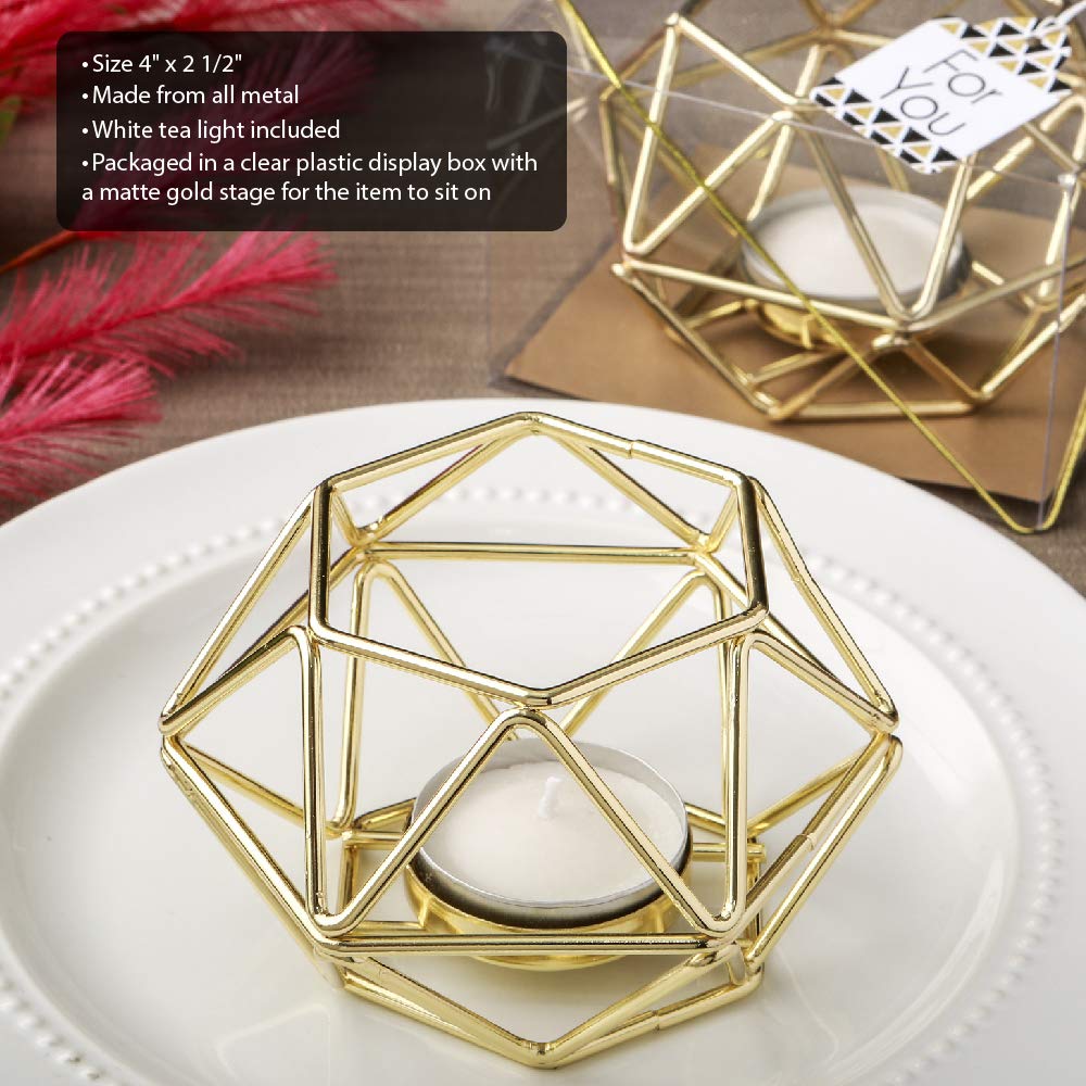 Gold Hexagon Geometric Tea Light Candle Holders - Set of 50 for Wedding, Baby Shower & Bridal Party Favors - Perfect for Table Decorations, Centerpieces and Romantic Ambiance