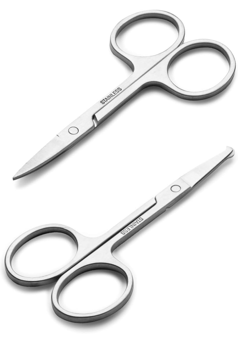 Professional Stainless Steel Curved & Rounded Scissors for Mustache, Nose Hair & Beard Trimming - Safe for Eyebrows, Eyelashes & Ear Hair - Perfect for Grooming Kits & Travel Essentials
