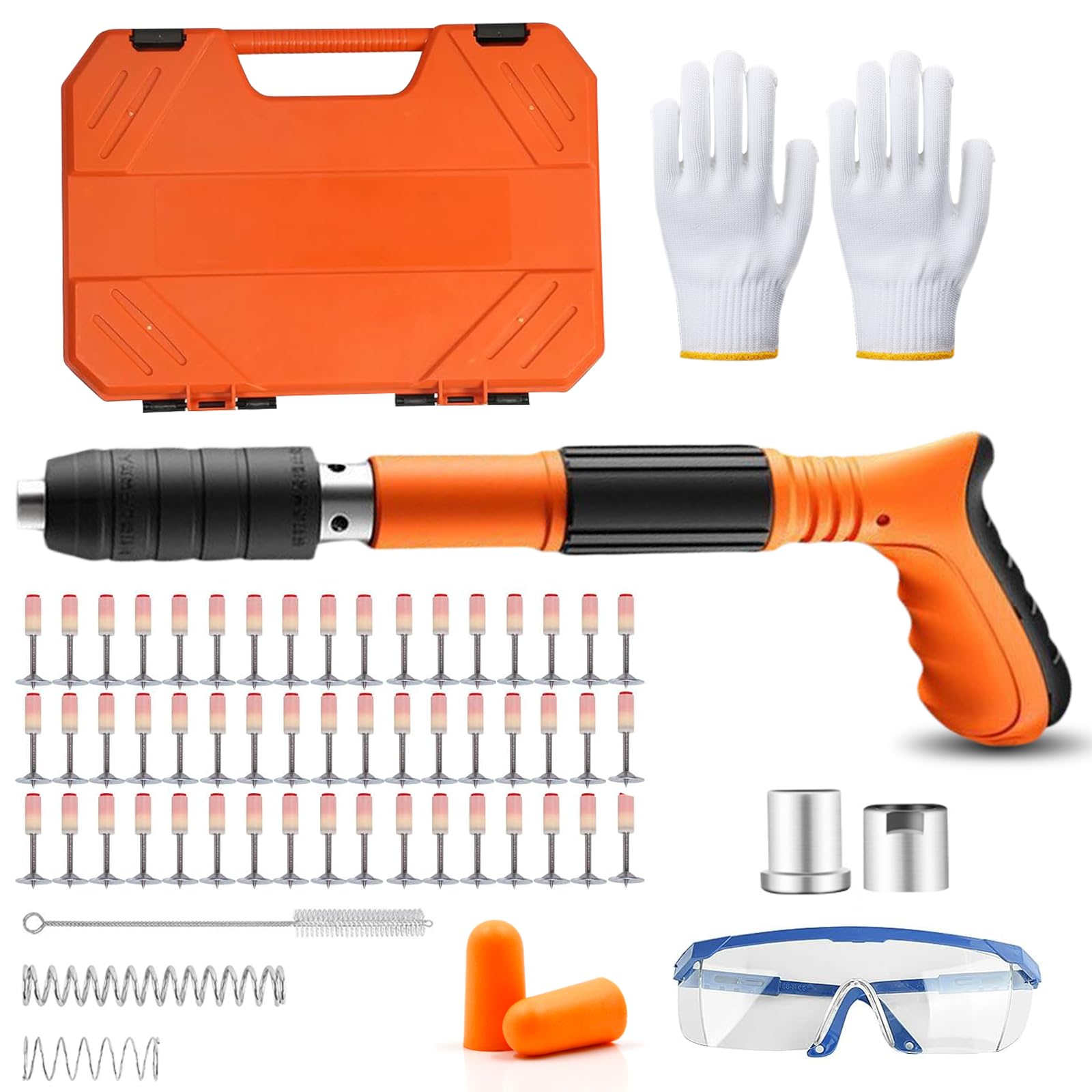 5-Speed Adjustable Mini Manual Concrete Nail Gun Kit with 200pcs Nails - Professional Woodworking & Decoration Nailer for Red Brick Walls, Concrete Walls - Perfect for DIY Home Renovation and Construction Projects