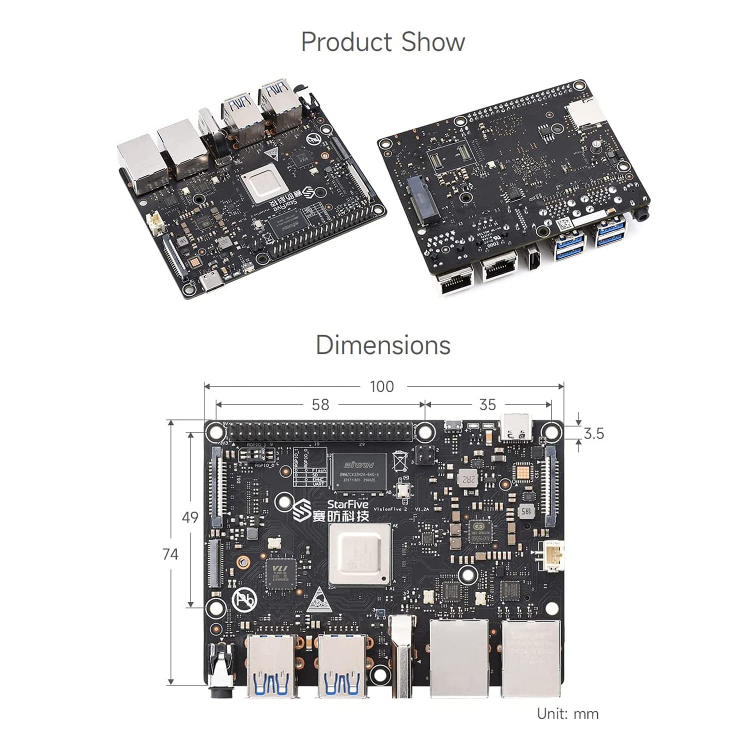 WayPonDEV Acrylic Case for VisionFive2 RISC-V Linux Single Board Computer with Heat Sink - Protective Cover for DIY Projects, Home Automation & IoT Development