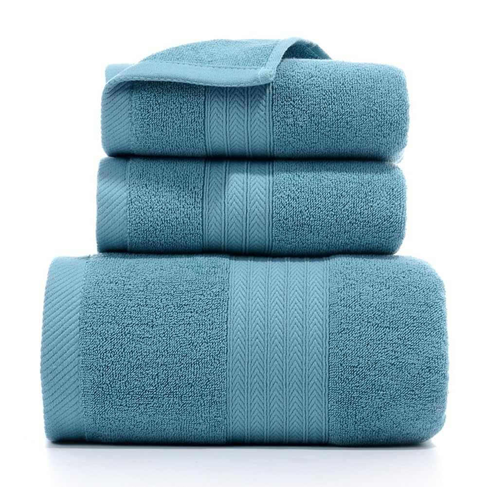 Premium 3-Piece Luxury Wave Point Towel Set - 100% Cotton Hotel Quality Bath, Hand & Washcloth - Ultra Soft & Highly Absorbent with Gift Box (Green) - Perfect for Spa, Bathroom & Luxury Home Decor