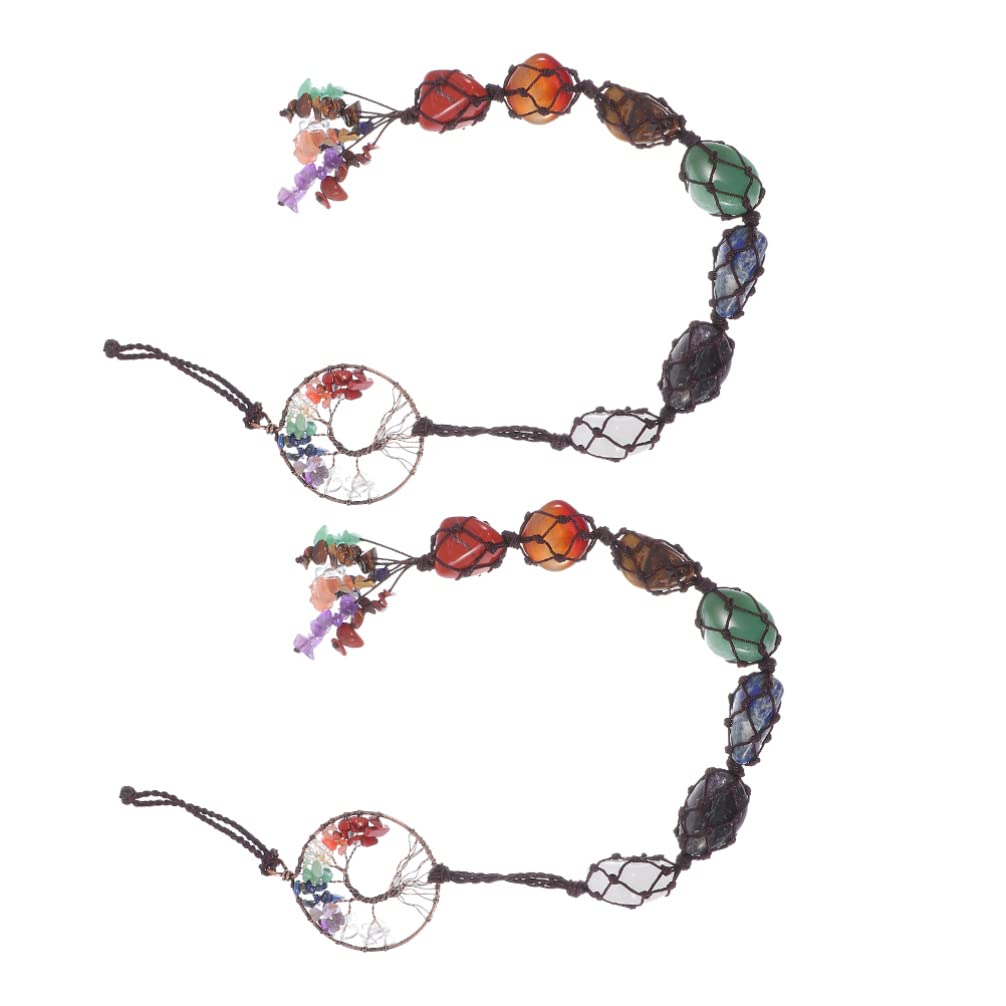 Healifty 2pcs Chakra Healing Crystal Feng Shui Wall Hanging - 49cm Yoga Meditation Window Pendant for Home & Car Decor - Perfect for Spiritual Healing, Zen Meditation & Positive Energy