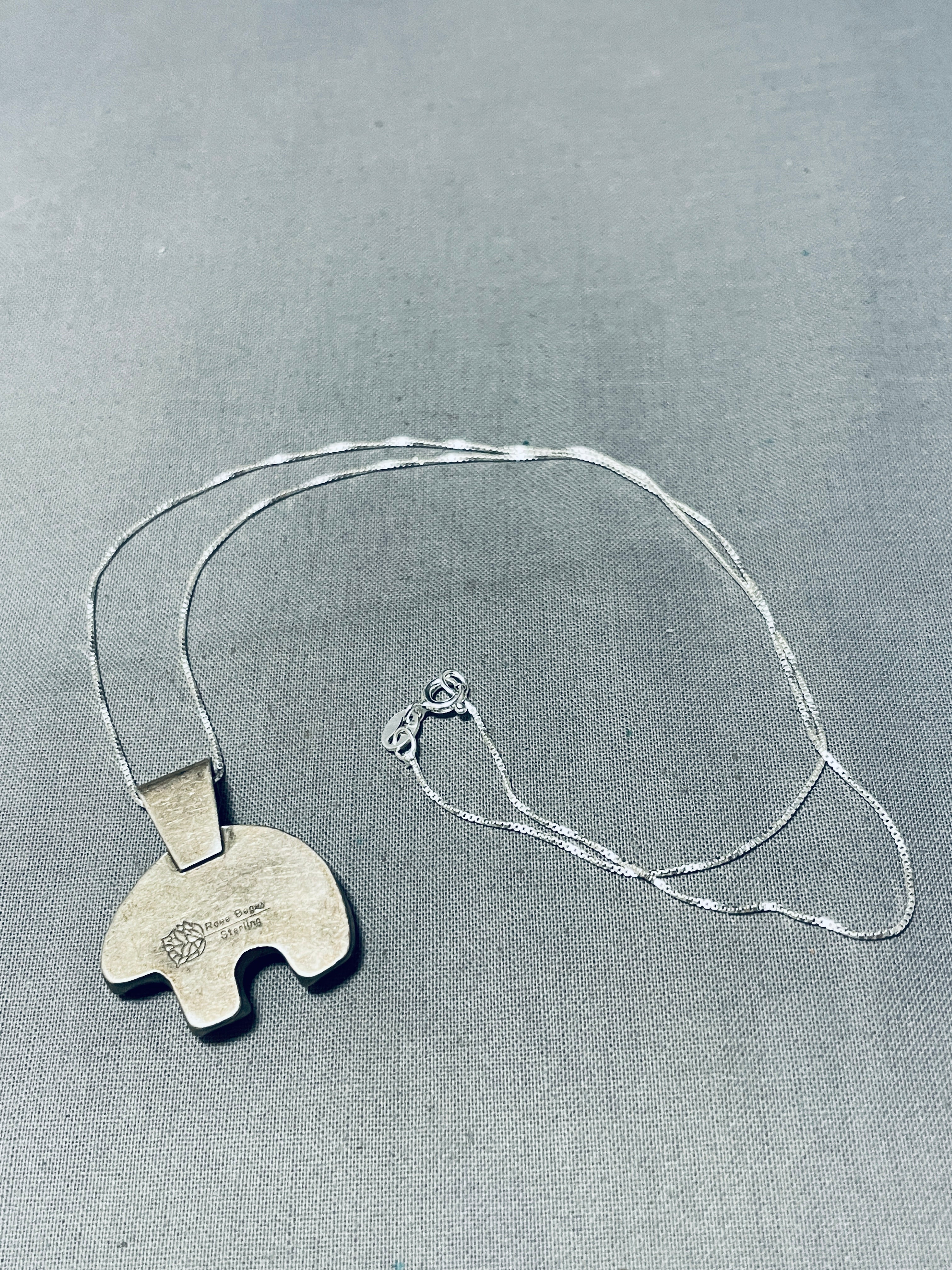 Vintage Navajo Sterling Silver Bear Necklace with Lapis - Handmade by Rose Begay | Native American Jewelry for Women, Boho Fashion, Gift for Her, Spiritual & Cultural Accessory