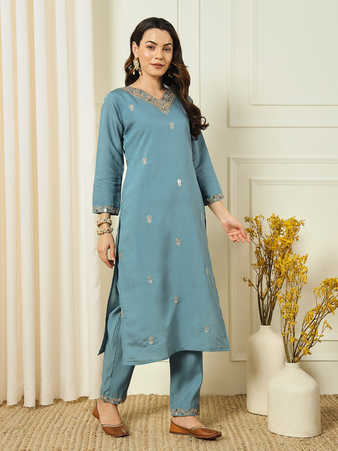 Elegant Aqua Blue Designer Pant Suit with Exquisite Embroidery - Perfect for Weddings, Parties & Formal Events