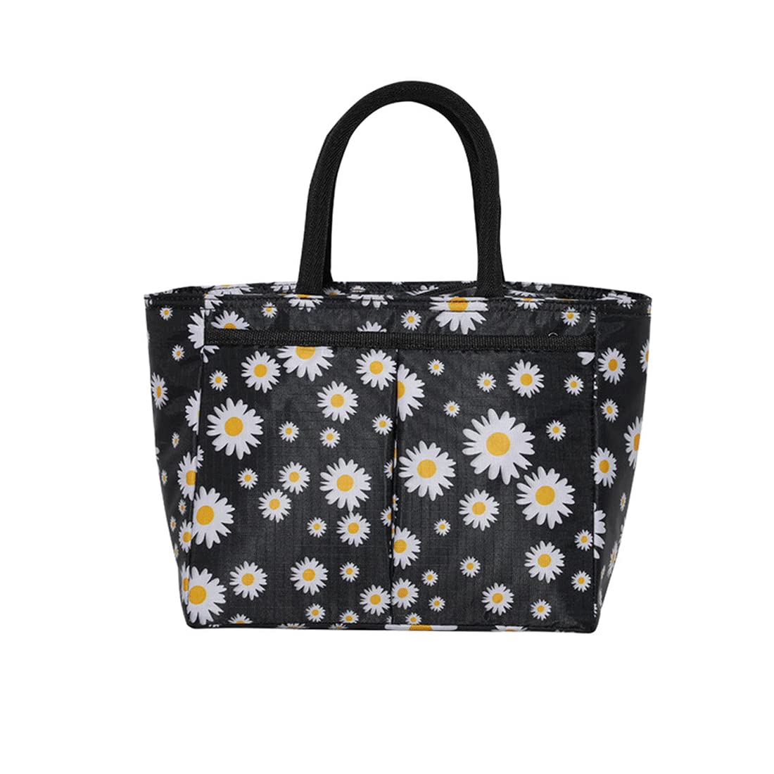 GYDMEG Insulated Reusable Thermal Lunch Tote Bag for Women - Canvas Lunch Box Cooler with Daisy Print, Aluminum Foil Lunch Bag for School, Office, Work, Picnic & Shopping (Black) - Perfect for Work Commutes, School Lunches & Outdoor Activities