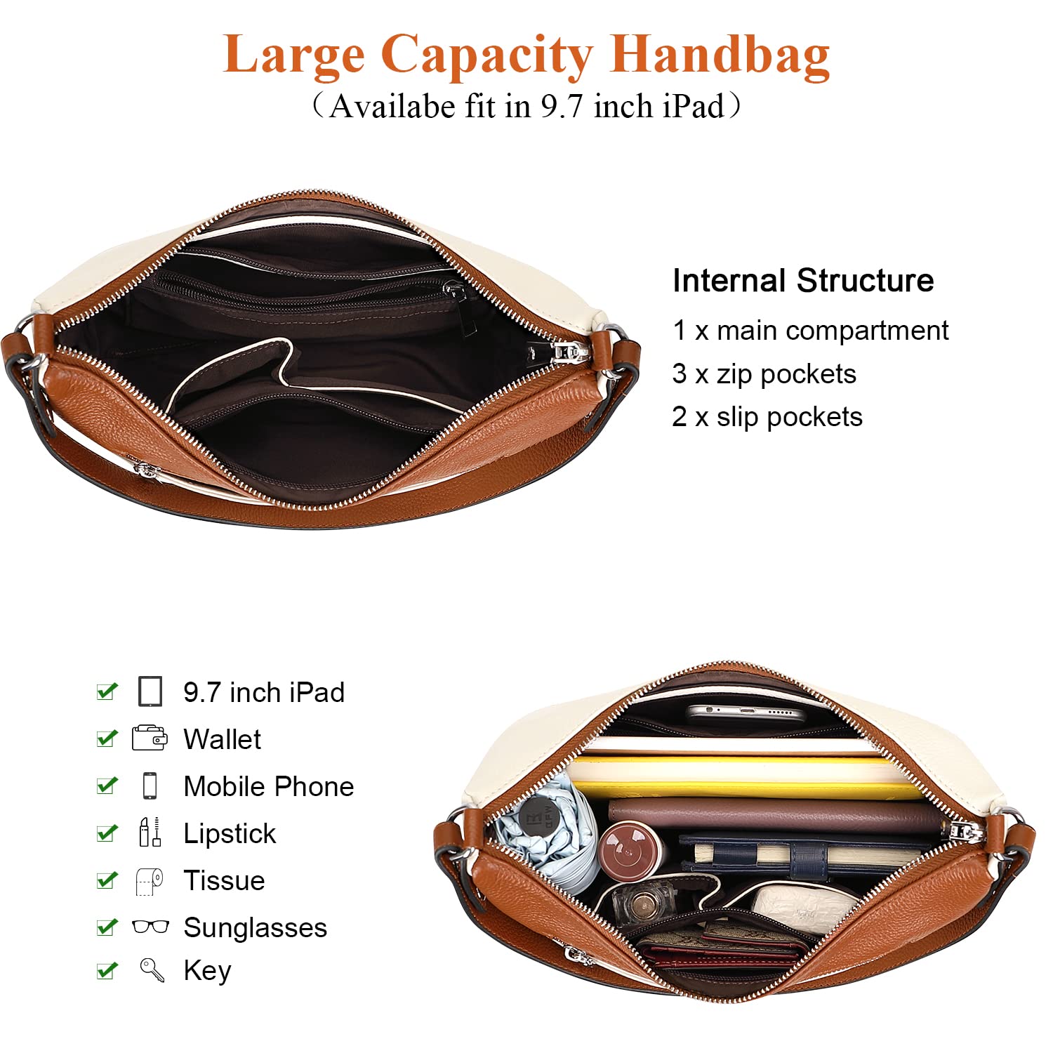 Premium Soft Leather Crossbody Handbag for Women - Multi-Pocket Shoulder Bag & Messenger Purse - Stylish & Durable for Work, Travel & Everyday Use