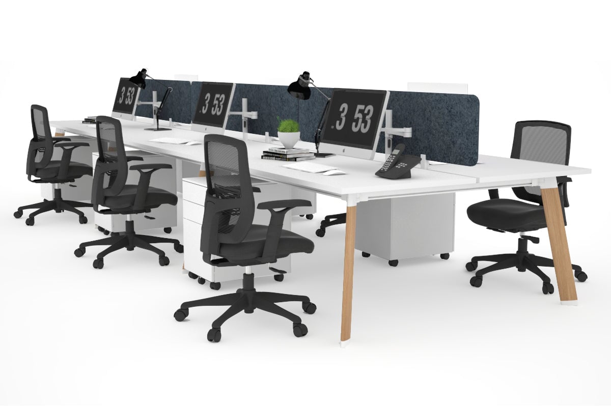 6-Person Workstation with Wood Imprint Frame - 1200L x 800W Office Desk with Cable Management Scallop | Ideal for Collaborative Workspaces & Open Office Environments