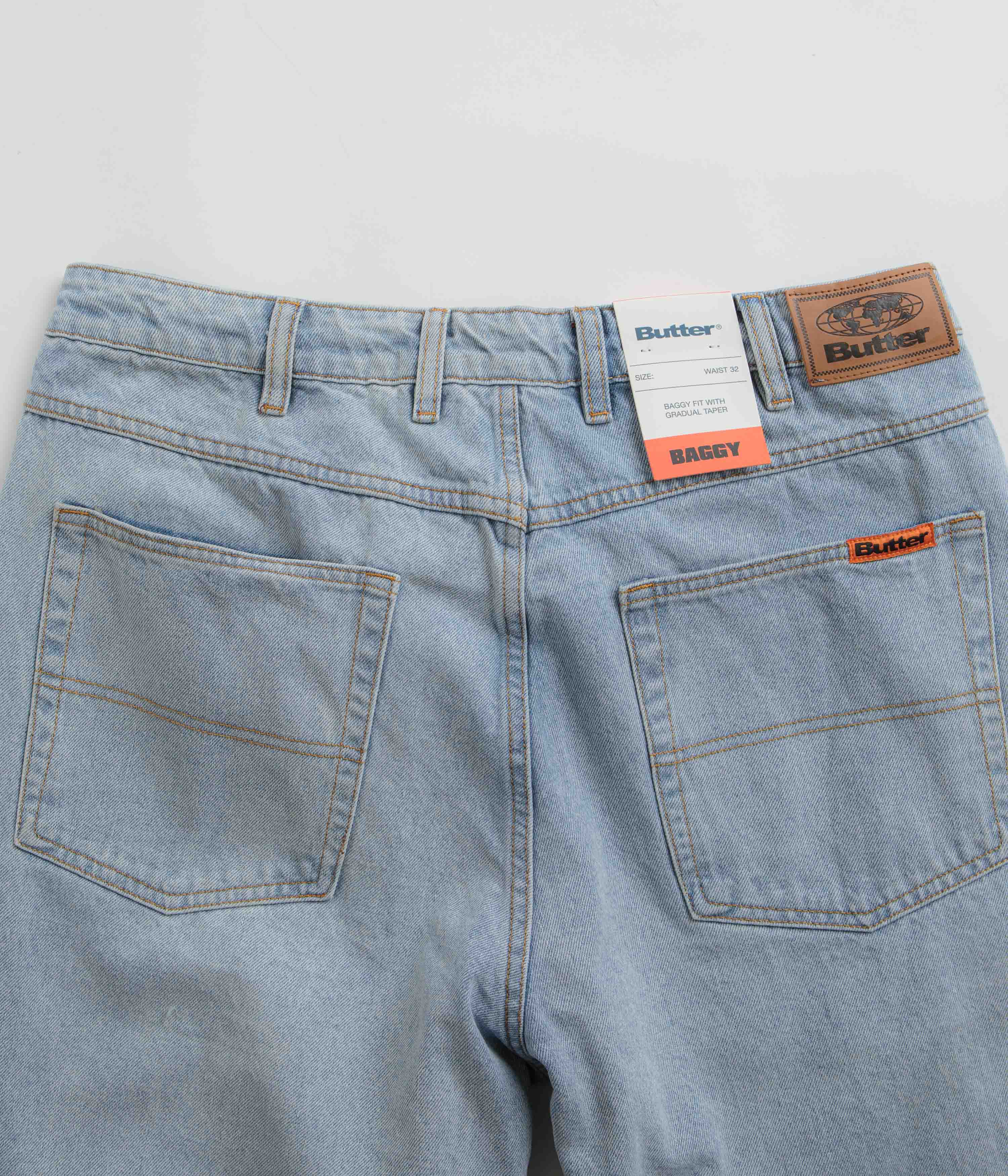 Butter Goods Baggy Jeans for Men - Light Blue Distressed Denim Pants | Casual Streetwear & Hip Hop Style