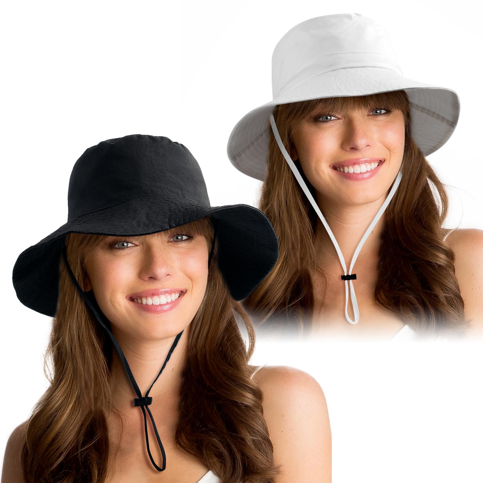 2 Pack Waterproof Sun Hats for Women & Men - UPF 50+ UV Protection, Packable Wide Brim Floppy Rain Hat, Lightweight Bucket Hat for Outdoor Activities, Beach, Hiking, Fishing & Gardening
