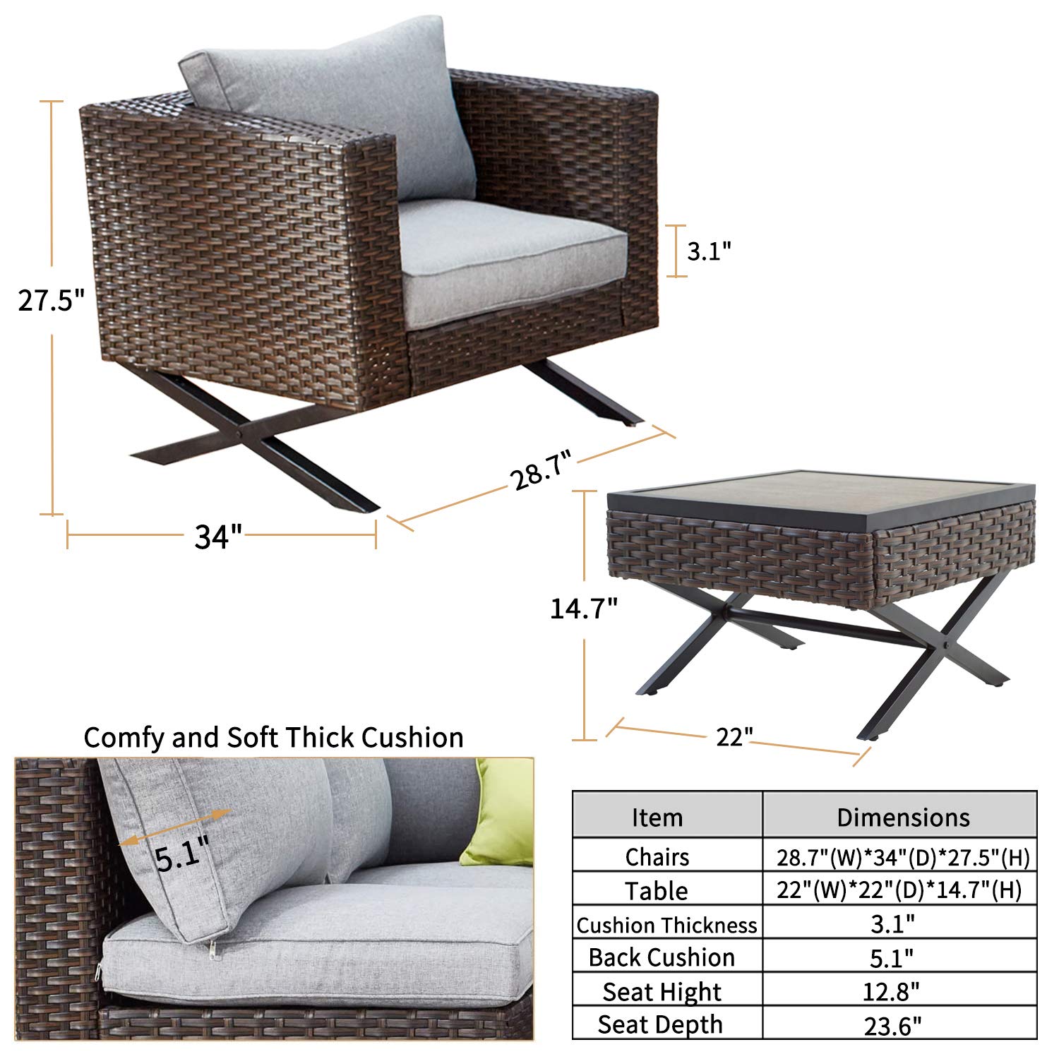 PatioFestival 6-Piece X-Leg Sectional Outdoor Conversation Set with All-Weather Cushions - Perfect for Backyard, Garden & Poolside Relaxation