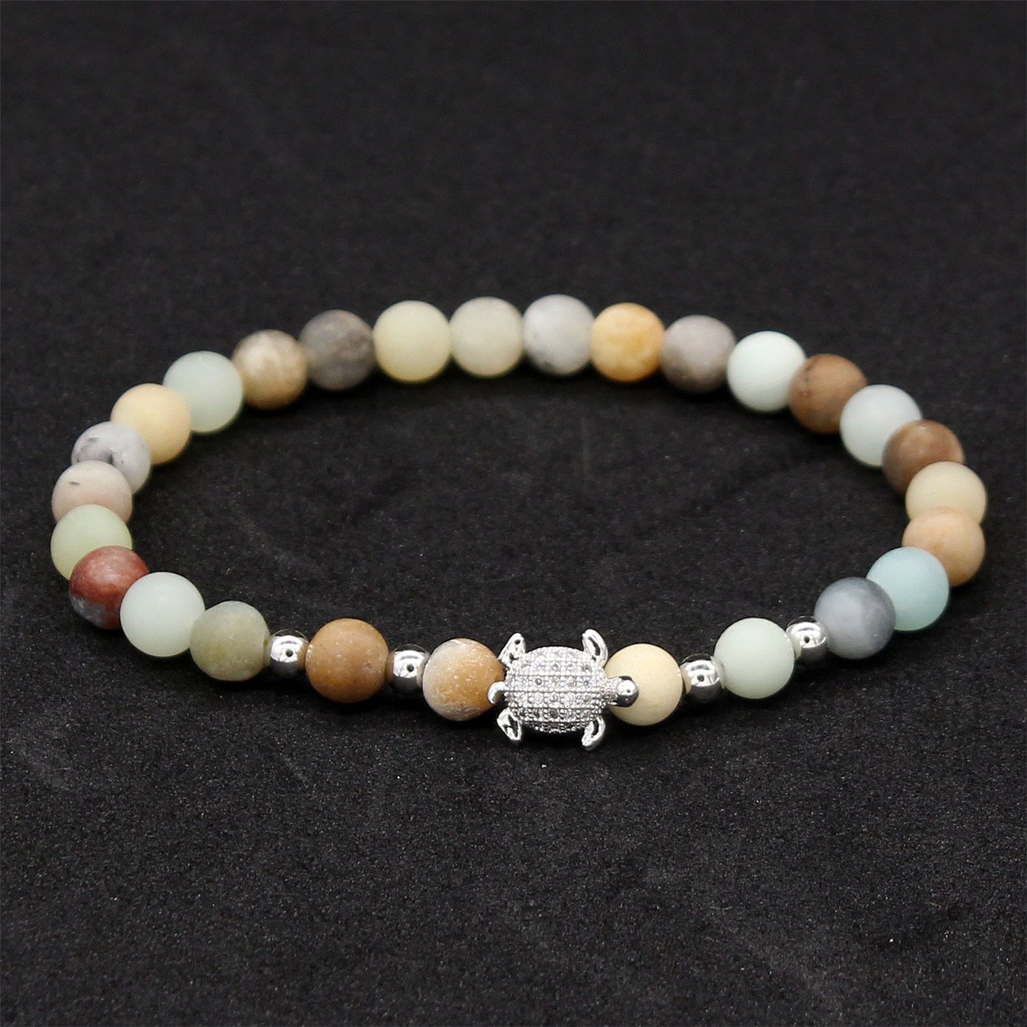 Amazonite Stone Beads Bracelet for Women - 6mm Healing Crystal Turtle Energy Bracelet, 7.2