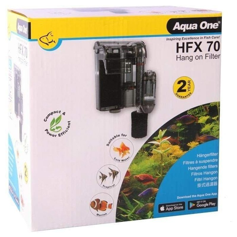 Aqua One HFX 70 Hang On Back Filter for Aquariums - 70L Capacity, 280L/h Flow Rate - Perfect for Freshwater & Saltwater Fish Tanks