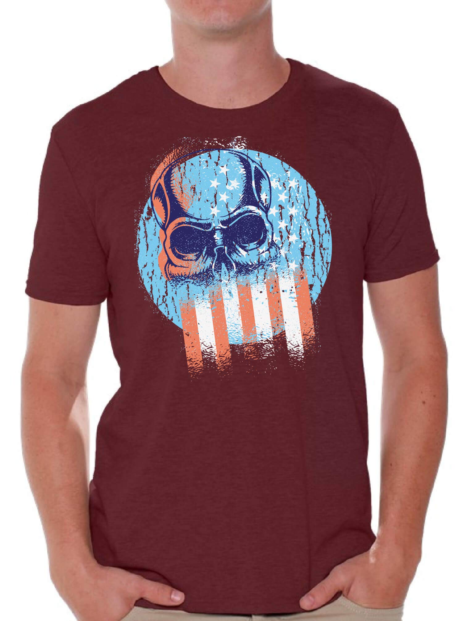 Skull & American Flag T-Shirt for Men | Patriotic Gothic Graphic Tee | Casual Wear, Street Style & Halloween Costume