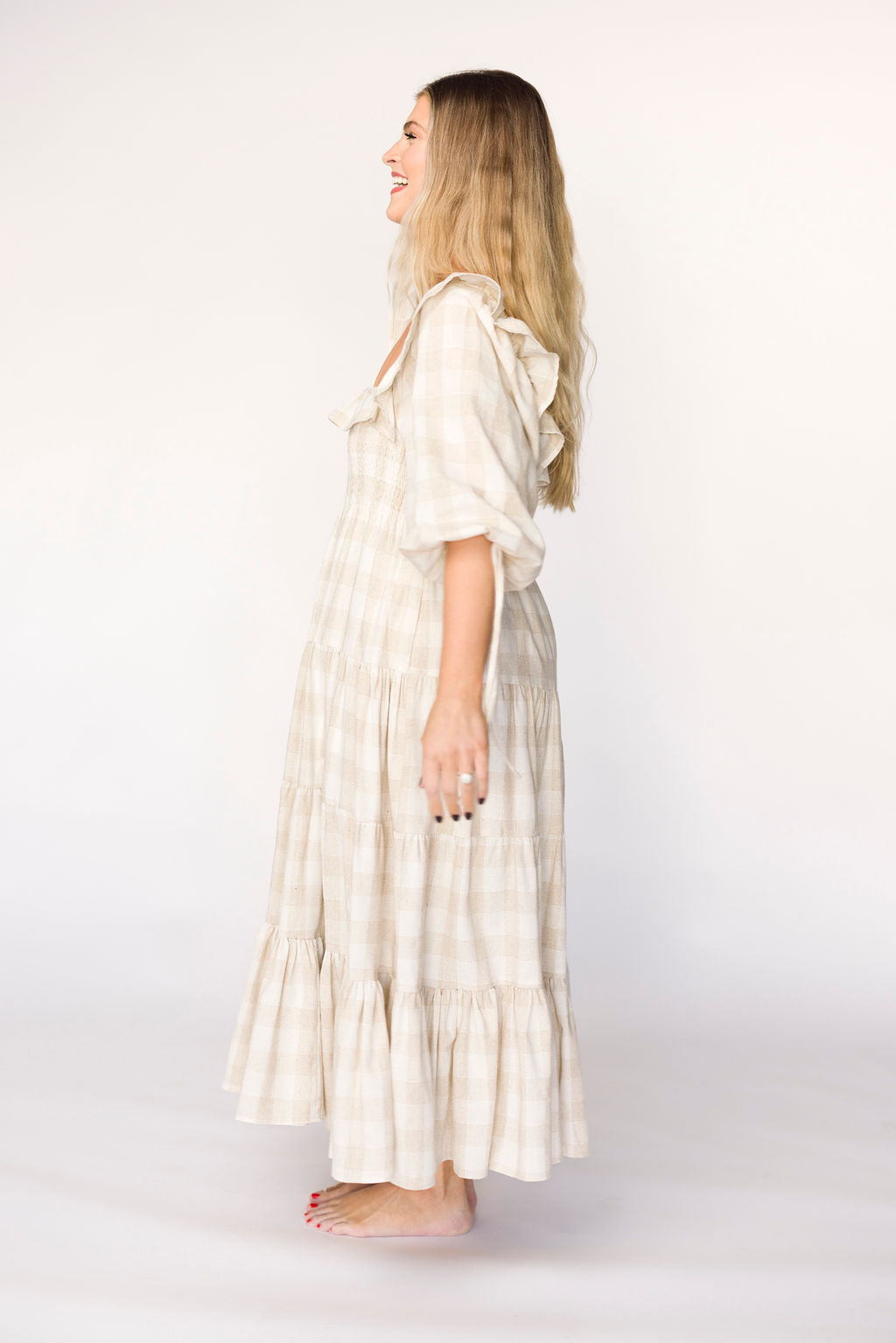 Clea Dress in Natural Plaid - Bump Friendly Maternity Dress for Women | Comfortable & Stylish Pregnancy Outfit for Work, Parties & Everyday Wear