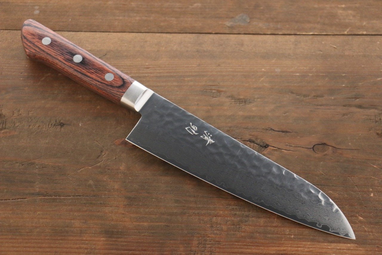 Premium Seisuke VG10 33-Layer Damascus Santoku Knife 180mm with Mahogany Handle - Japanese Kitchen Knife for Slicing, Dicing & Precision Cooking