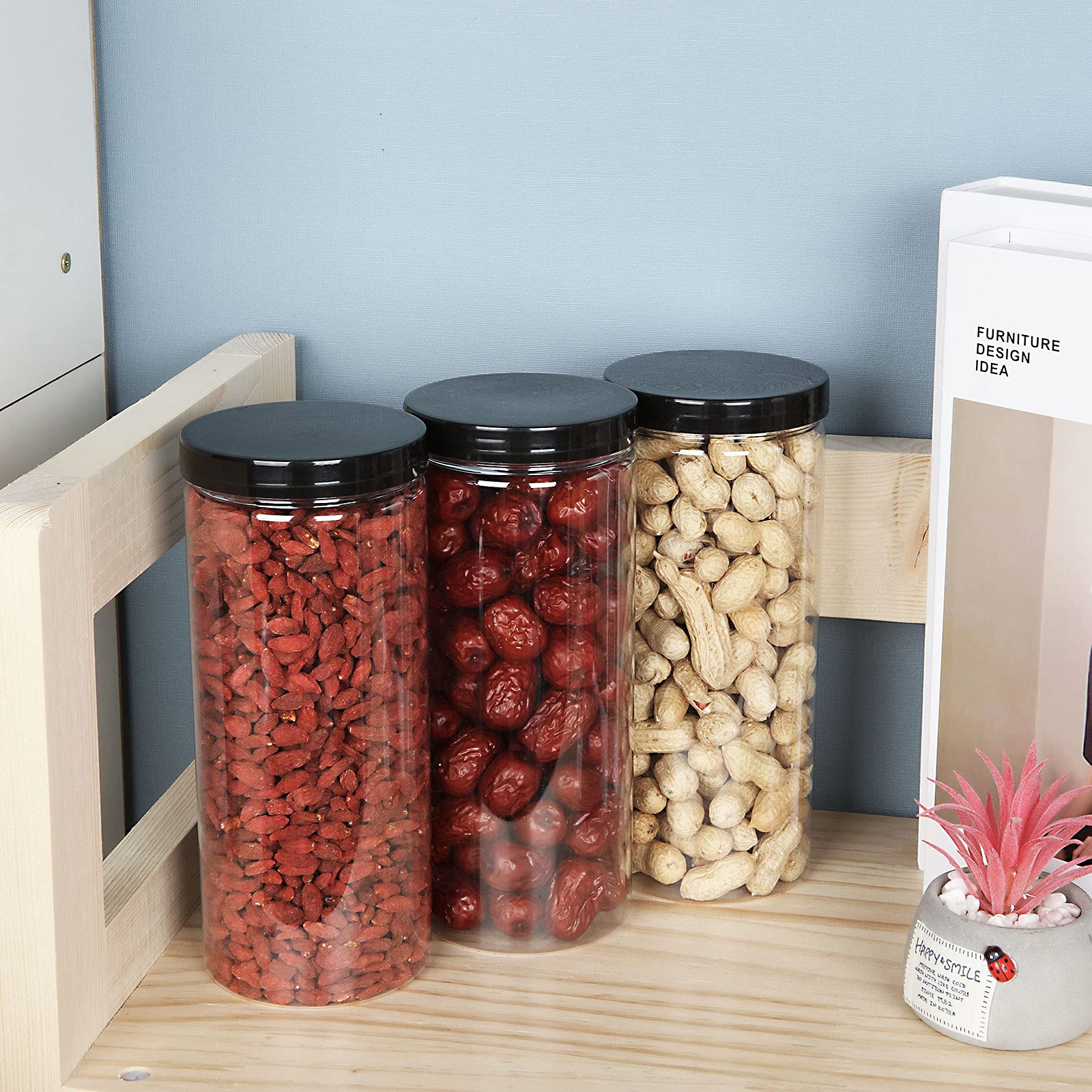 8-Pack 32oz Clear Plastic Jars with Black Lids - BPA Free PET Food Storage Containers for Pantry, Kitchen & Home Organization - Ideal for Dry Foods, Spices, Baking Supplies & Crafts
