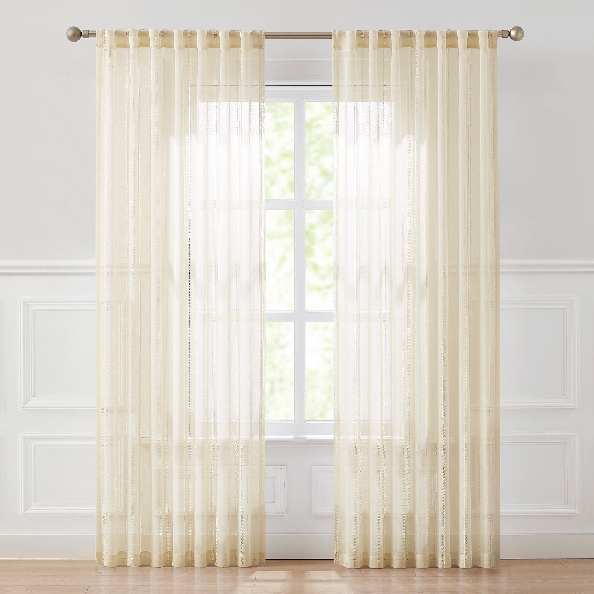 Calia Textured Stripe Sheer Window Curtain Panels - Light Filtering Privacy Drapes for Living Room, Bedroom & Kitchen Decor