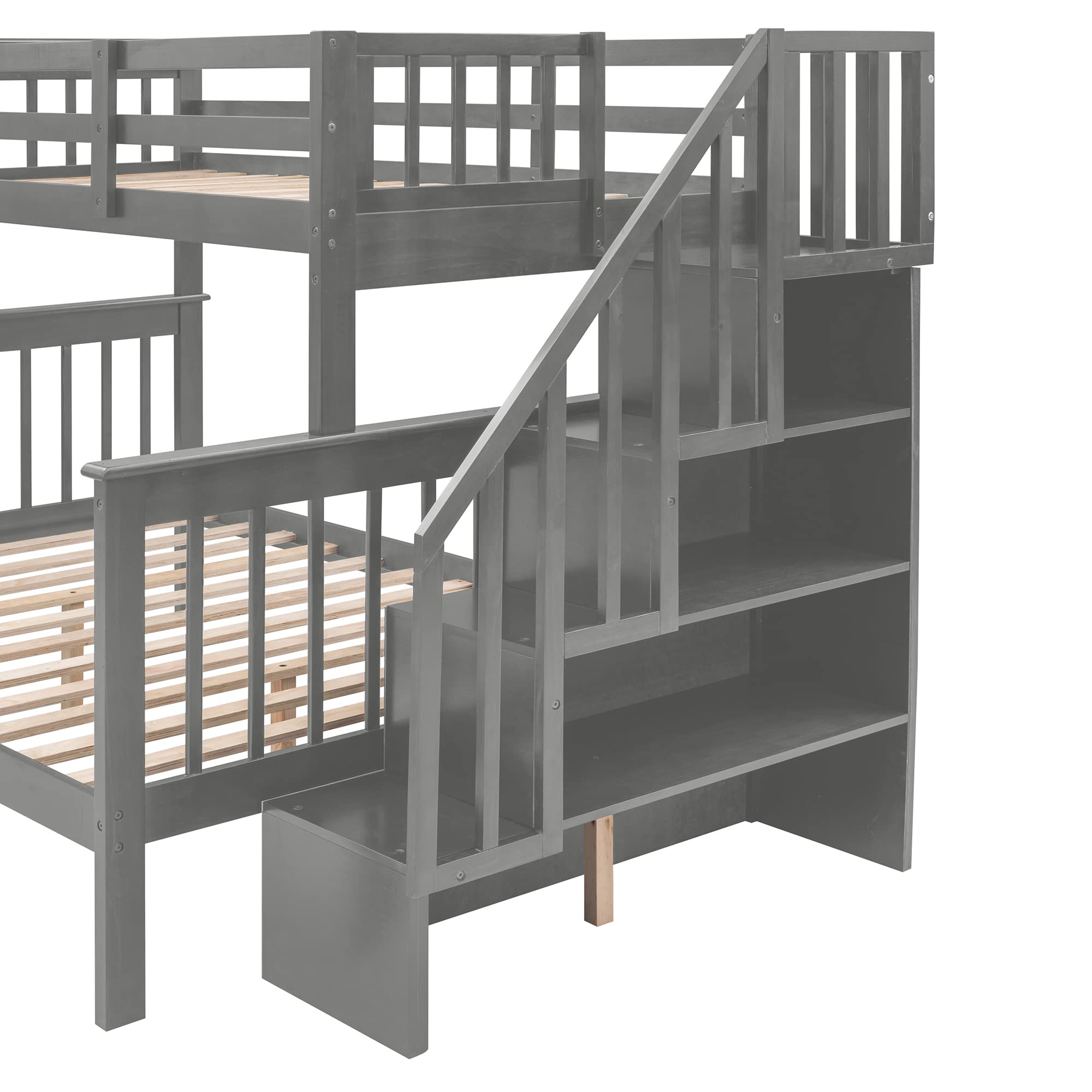 Harper & Bright Designs Twin Over Full Bunk Bed with Stairs - Wooden Bunk Bed Frame with Storage Drawers for Kids, Space-Saving Bedroom Furniture for Girls & Boys (Grey) | Perfect for Small Rooms, Shared Kids' Bedrooms & Vacation Homes