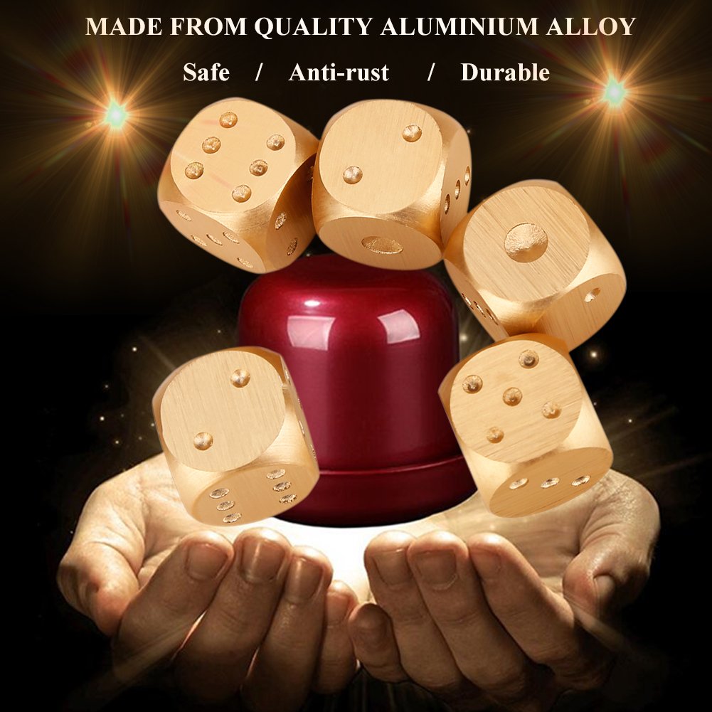 Premium 5-Piece Gold Dice Set for Tabletop Games, Gambling & Entertainment - Perfect for Christmas Gifts, Casino Nights & Board Game Parties (VGEBY Gold Box)