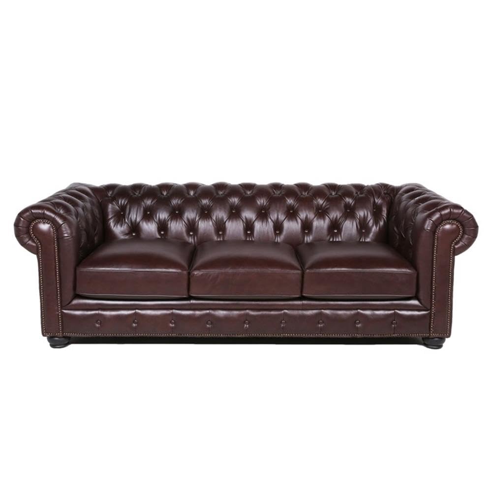 Luxury Brown Leather Chesterfield Accent Chair and Sofa 2-Piece Set for Living Room - Classic Home Square Furniture for Office, Lounge & Library Decor