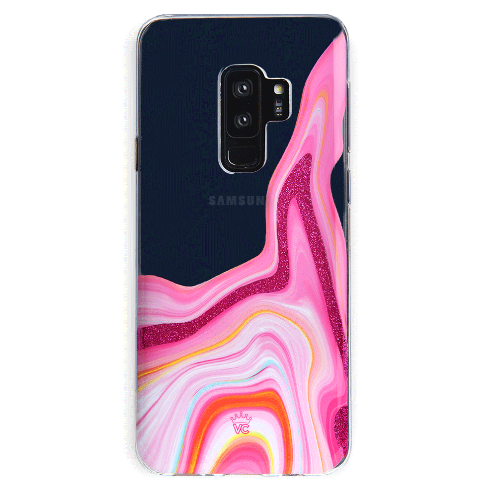 Pink Geode Glitter Samsung Phone Case - Protective Cover for Samsung Galaxy S21/S20/Note 20 - Sparkly Crystal Design for Women & Girls - Perfect Gift for Birthday, Christmas & Daily Use