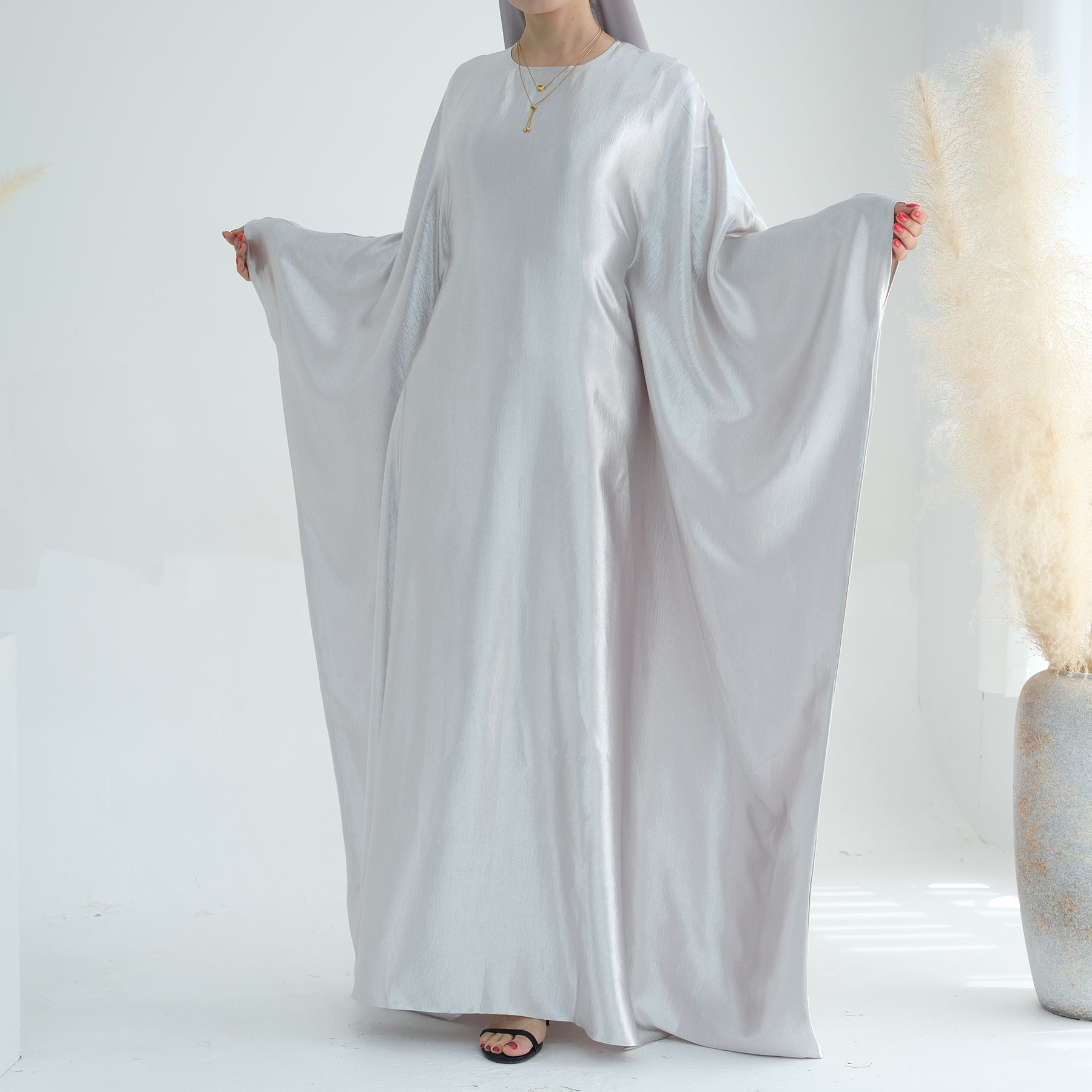 Elegant Alisha Butterfly Satin Abaya Dress for Women - Modest Muslim Prayer Dress - Perfect for Eid, Ramadan, and Special Occasions