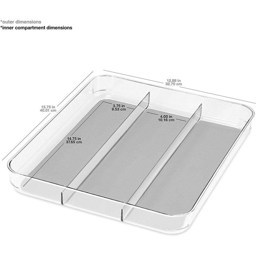 Madesmart 3 Compartment Clear Plastic Utensil Tray - Kitchen Drawer Organizer for Forks, Spoons & Knives - Perfect for Home, Office or Restaurant Use