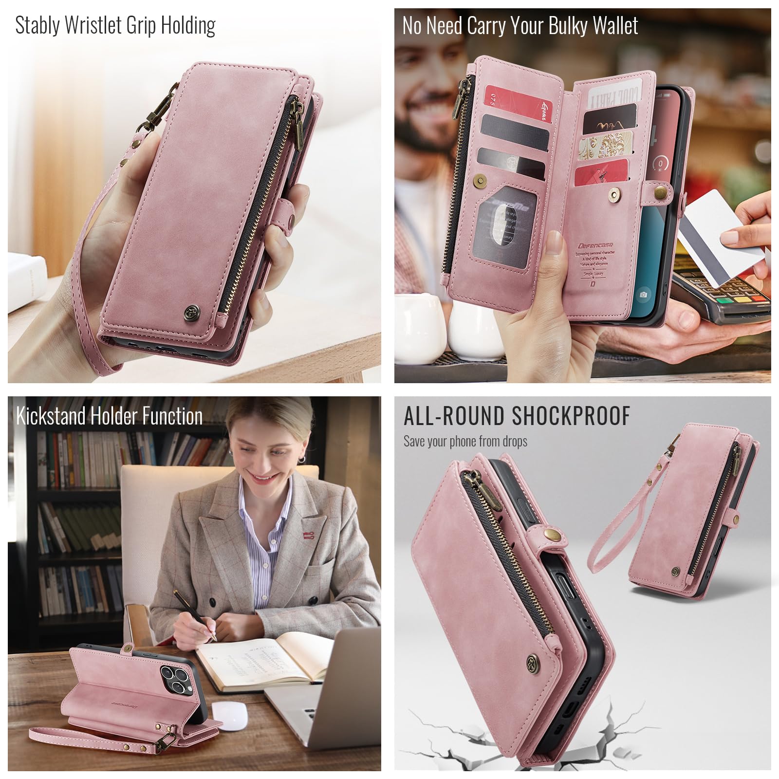 RFID Blocking PU Leather Magnetic Flip Wallet Phone Case for iPhone 12 Pro Max - Compatible with iPhone 12 Pro Max Case with Card Holder for Women & Men, Rose Pink | Perfect for Everyday Use, Travel Protection & Contactless Security