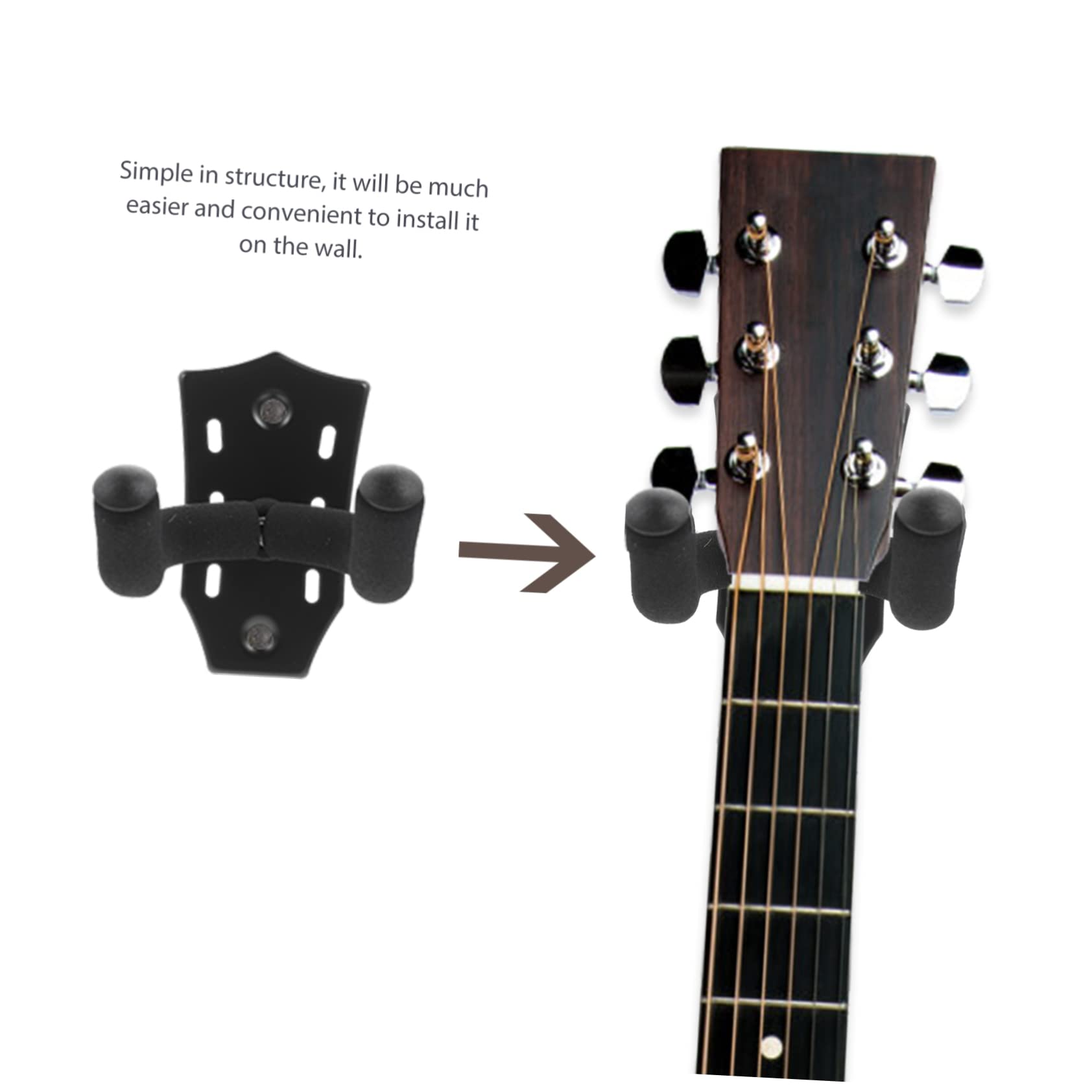 VICASKY Black Alloy Guitar Wall Hanger - Heavy Duty Ukulele & Instrument Holder with Keychain Hook, Wall Mount Clothes Rack for Bedroom, Studio, Music Room Organization