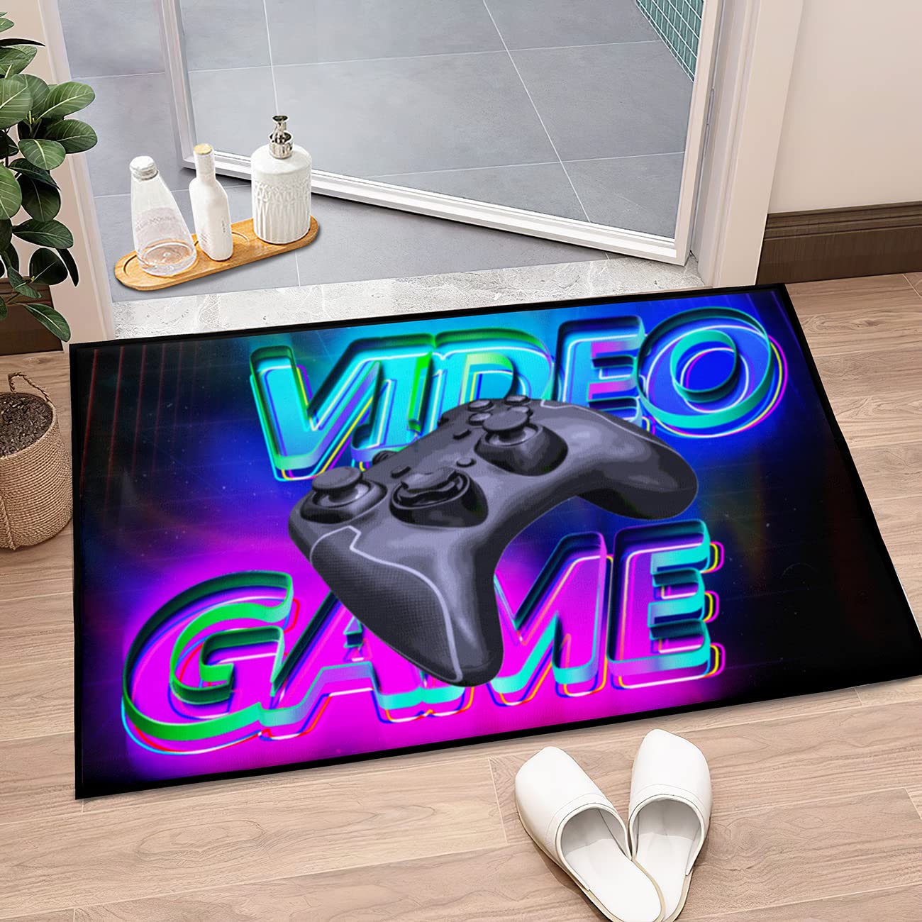 3D Gamepad Gaming Area Rug - 2'x3' Black & Hot Pink Cyberpunk Design - Polyester Floor Mat for Living Room, Bedroom, Teen & Gamer Decor - Perfect for Gaming Setups, Man Caves & Esports Themed Rooms