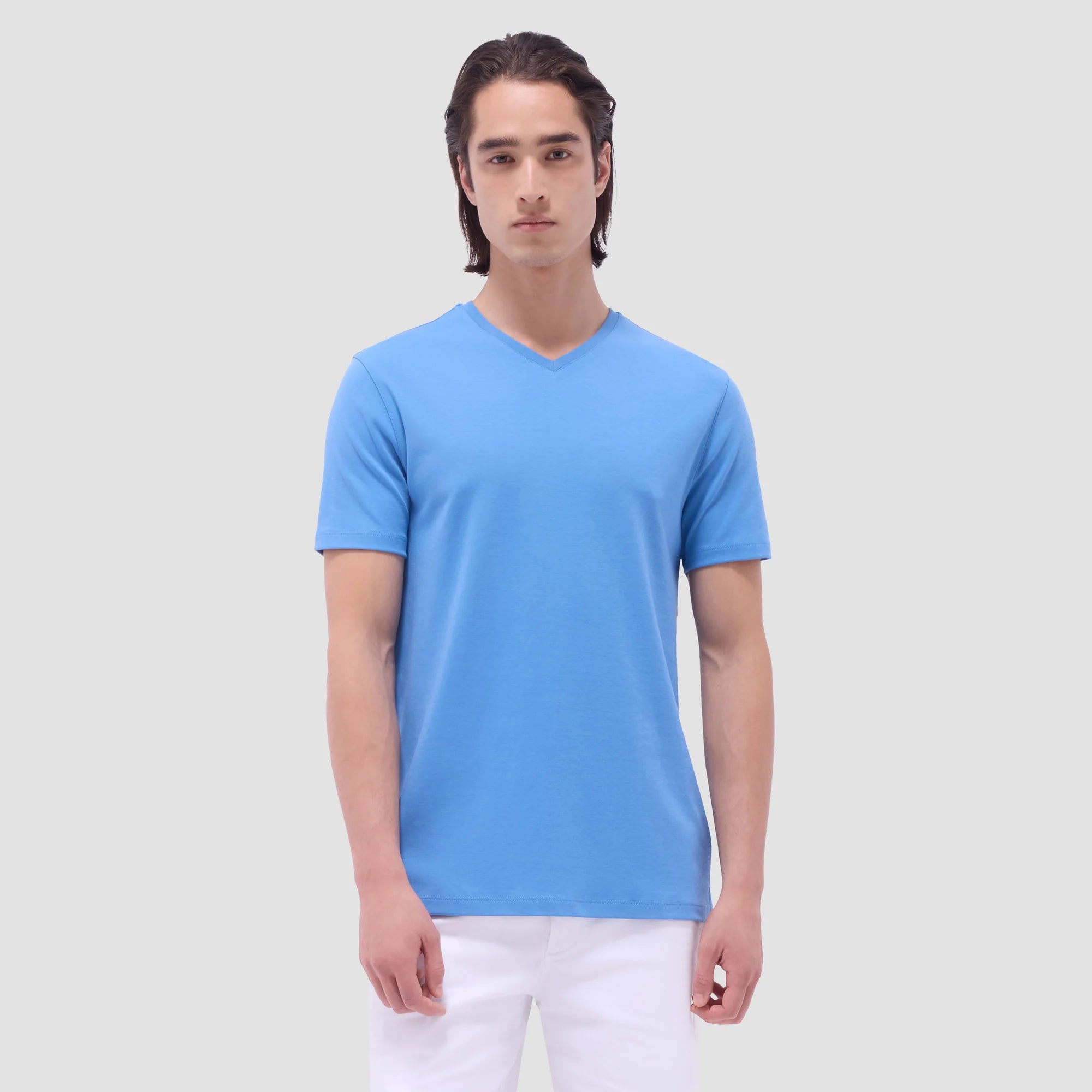 Bugatchi Holden Premium Pima Cotton V-Neck T-Shirt for Men - Classic Blue | Soft, Breathable & Comfortable | Casual Wear, Layering & Everyday Outfits