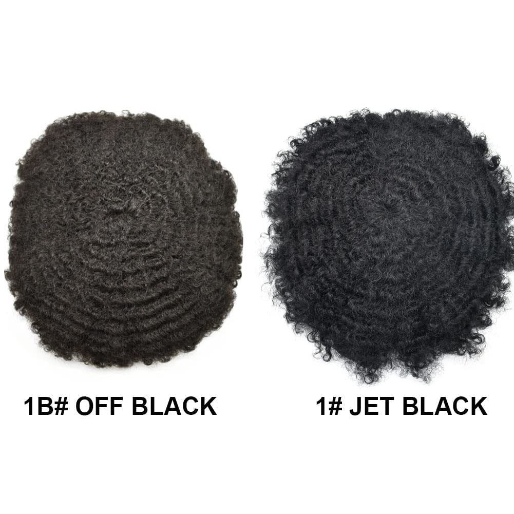 Afro Curl Toupee for Black Men - Full Poly African American Human Hair System - Injected PU Hairpiece Replacement - Kinky Curly Mens Wig - 12MM Afro Wave - 1B Natural Black - Perfect for Daily Wear, Special Occasions & Hair Loss Solutions